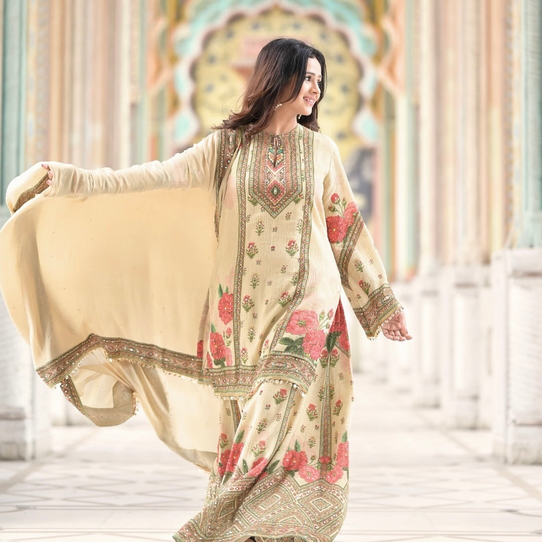 Top-Sharara And Dupatta With Digital Print With Latkan Lace