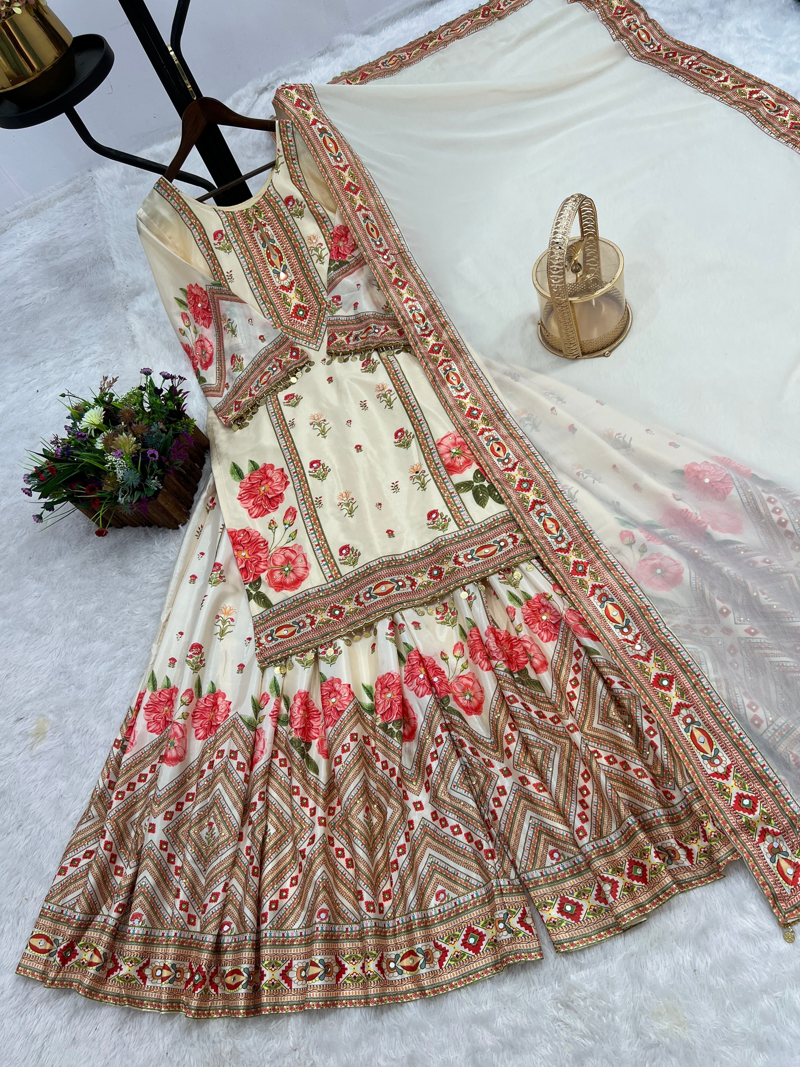 Top-Sharara And Dupatta With Digital Print With Latkan Lace