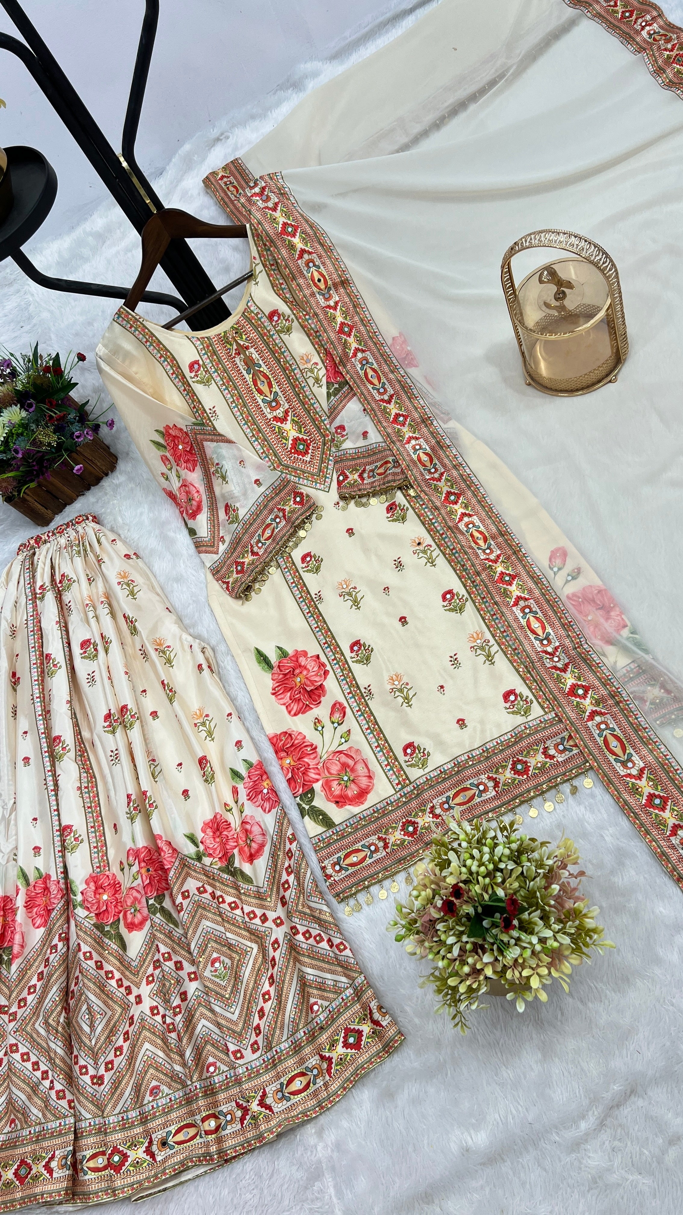 Top-Sharara And Dupatta With Digital Print With Latkan Lace