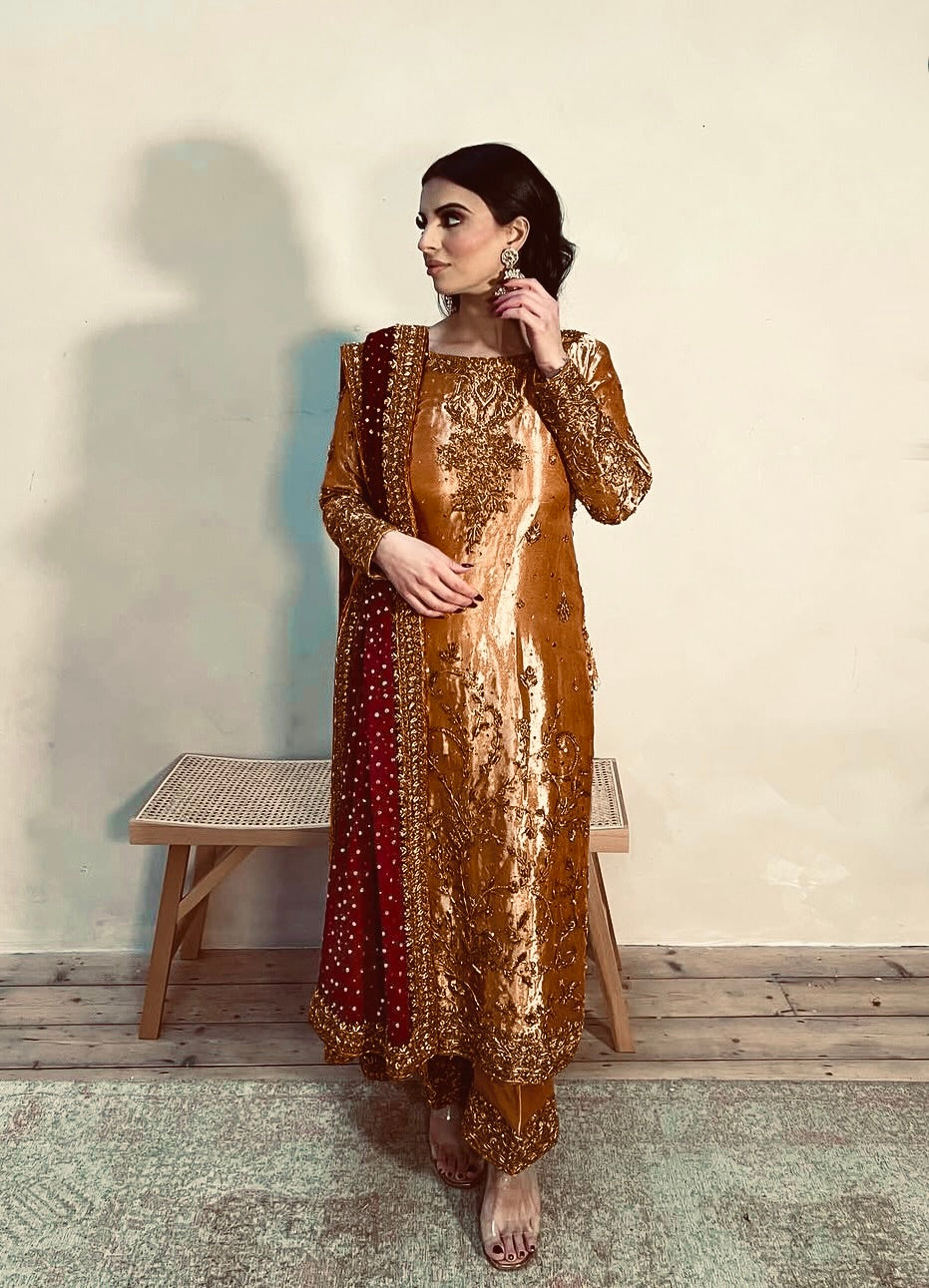 Party Wear Designer Top-Pent And Dupatta With Moti Work