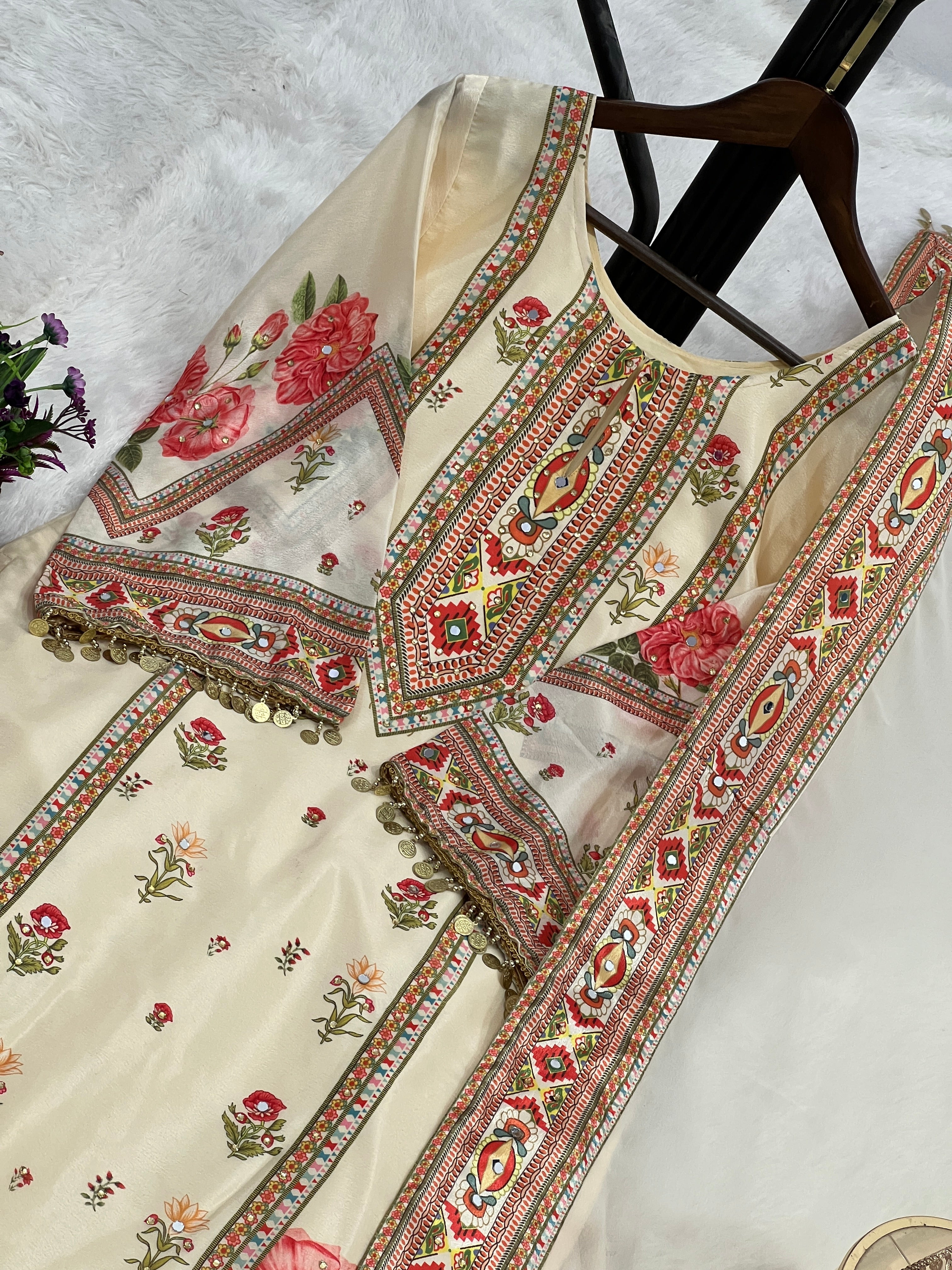 Top-Sharara And Dupatta With Digital Print With Latkan Lace