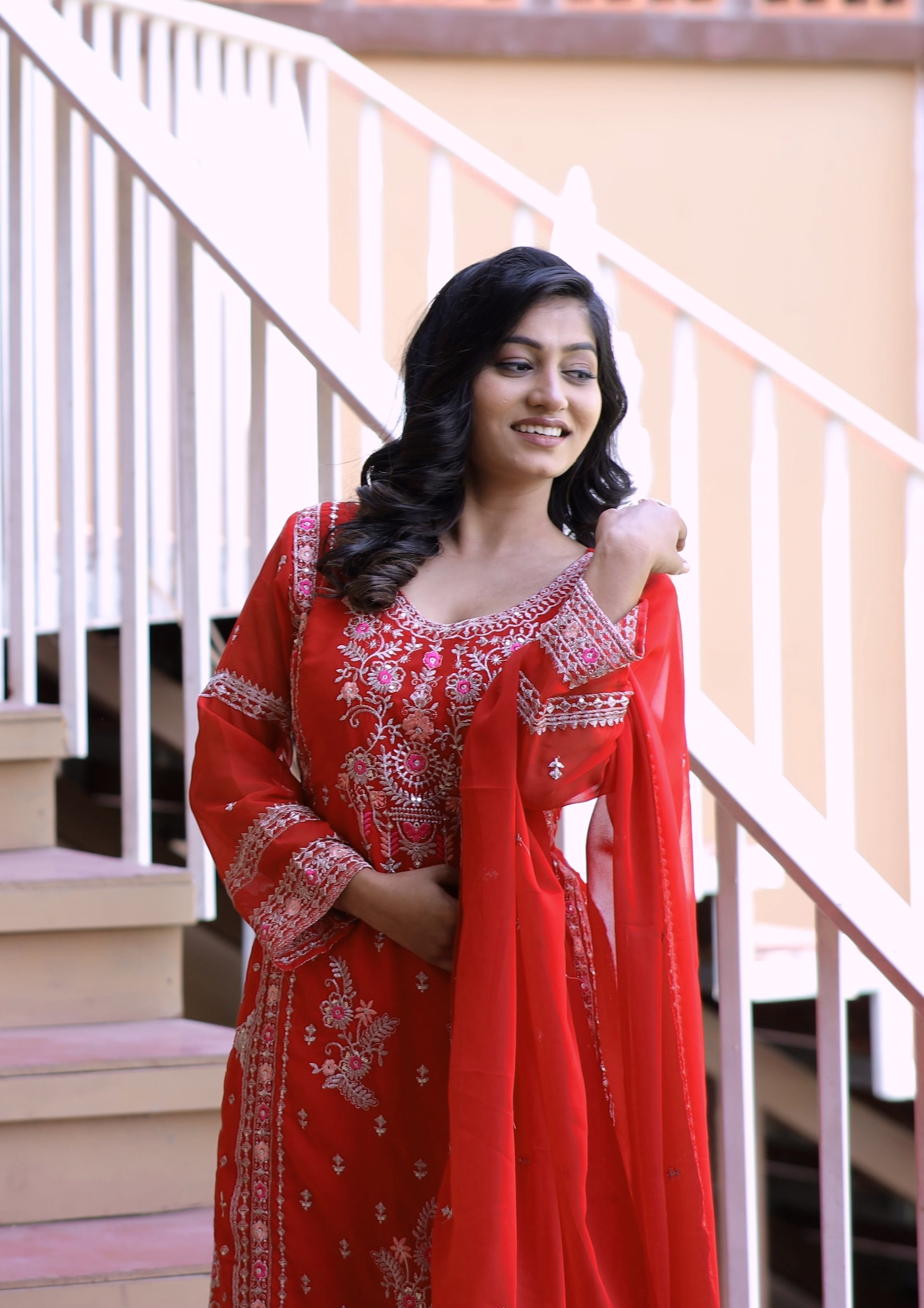 Party Wear Kurti Plazzo With Embroidery Work Lace On Border