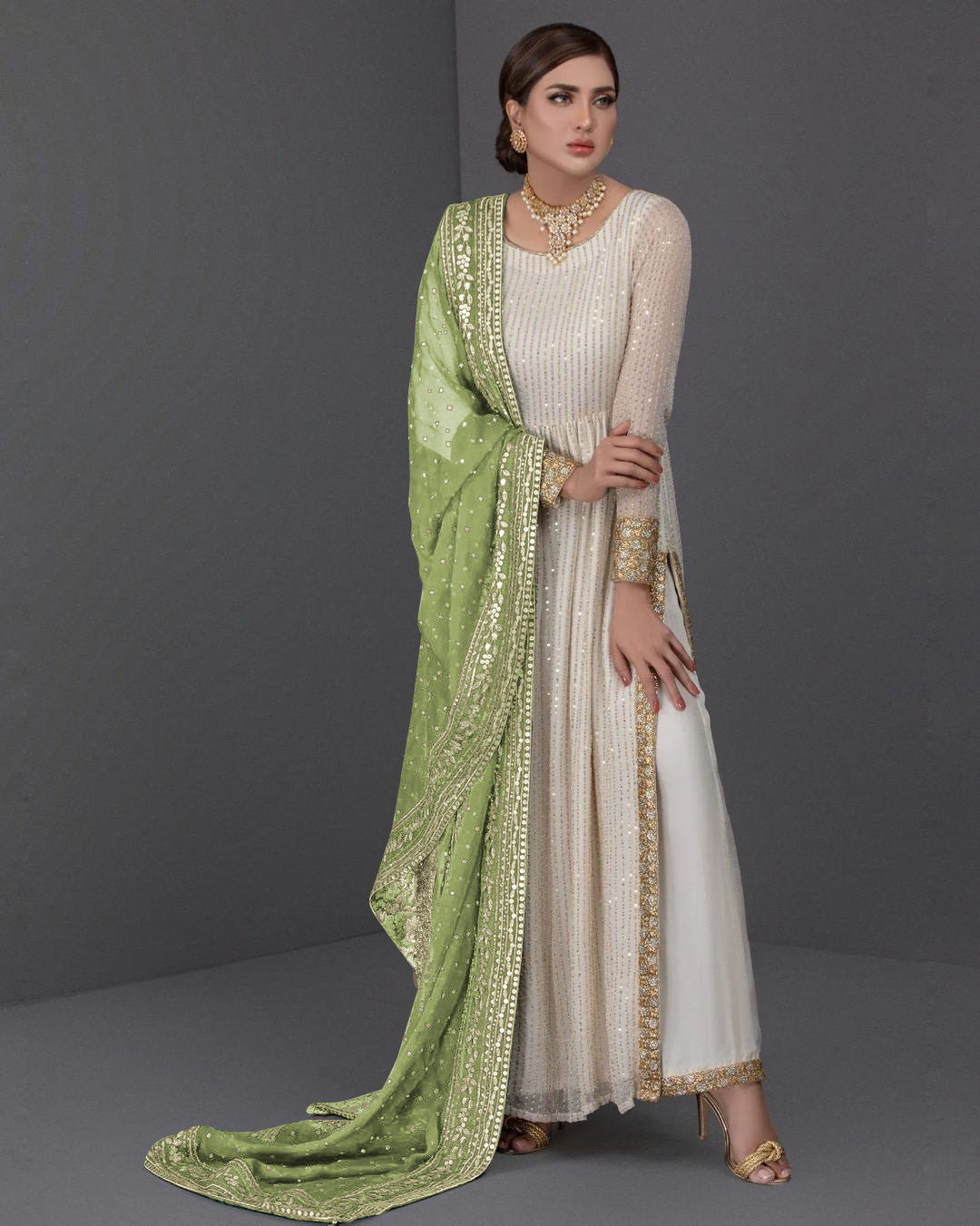 Fancy Top - Plazzo And Dupatta With Embroidery And Sequins Work