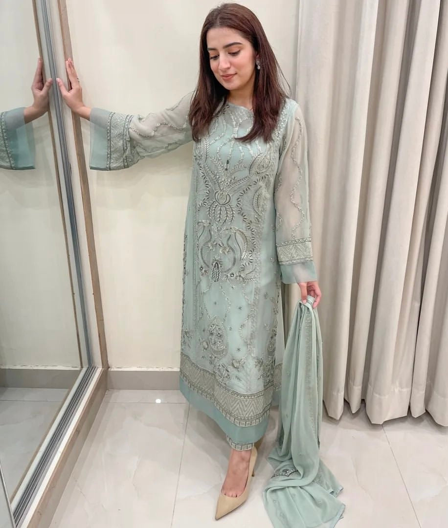 Party Wear Look Heavy Faux Georgette Top Bottom & Dupatta Set