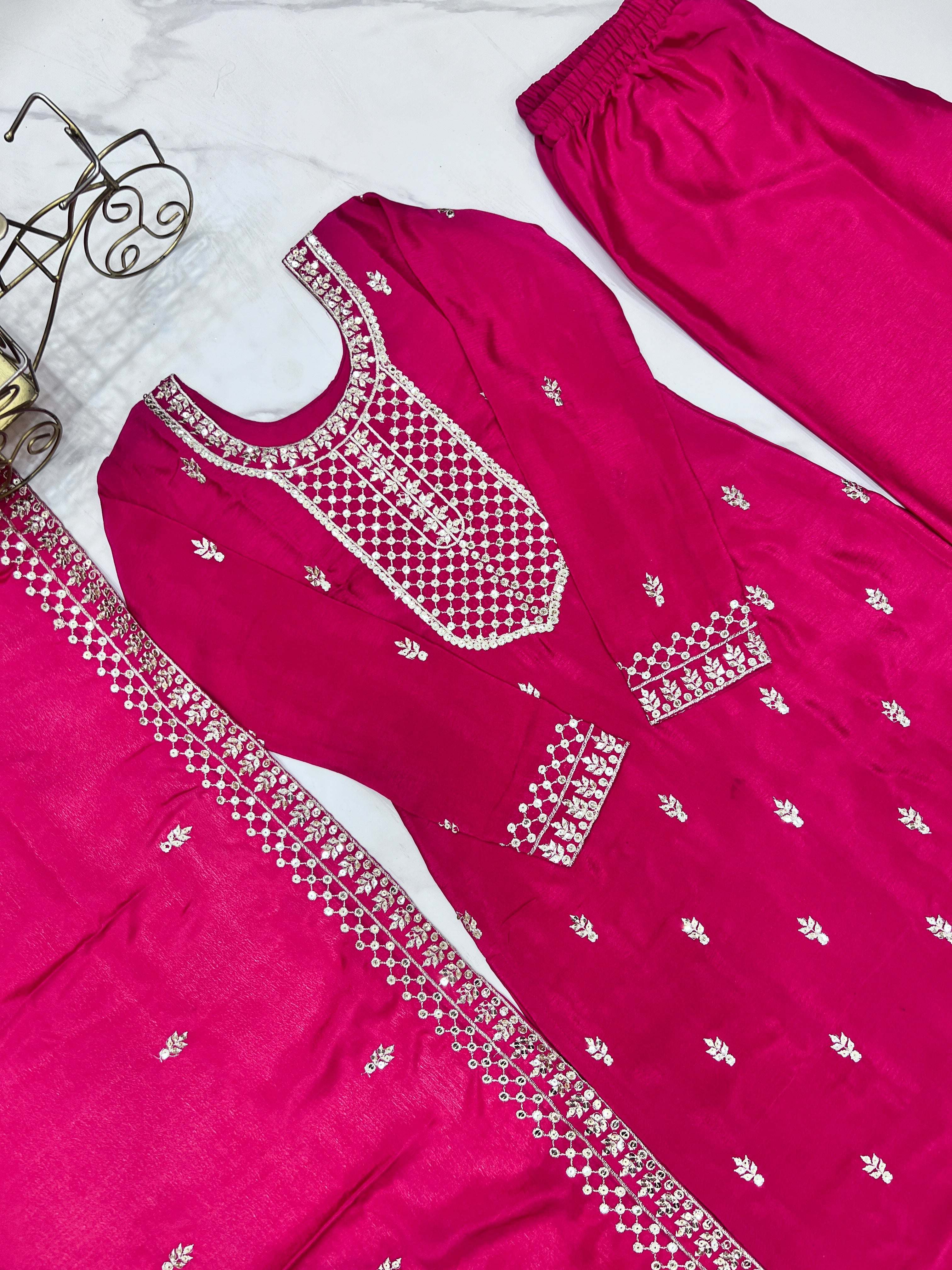 Designer Party Wear Top Pent And Dupatta With Lace Work