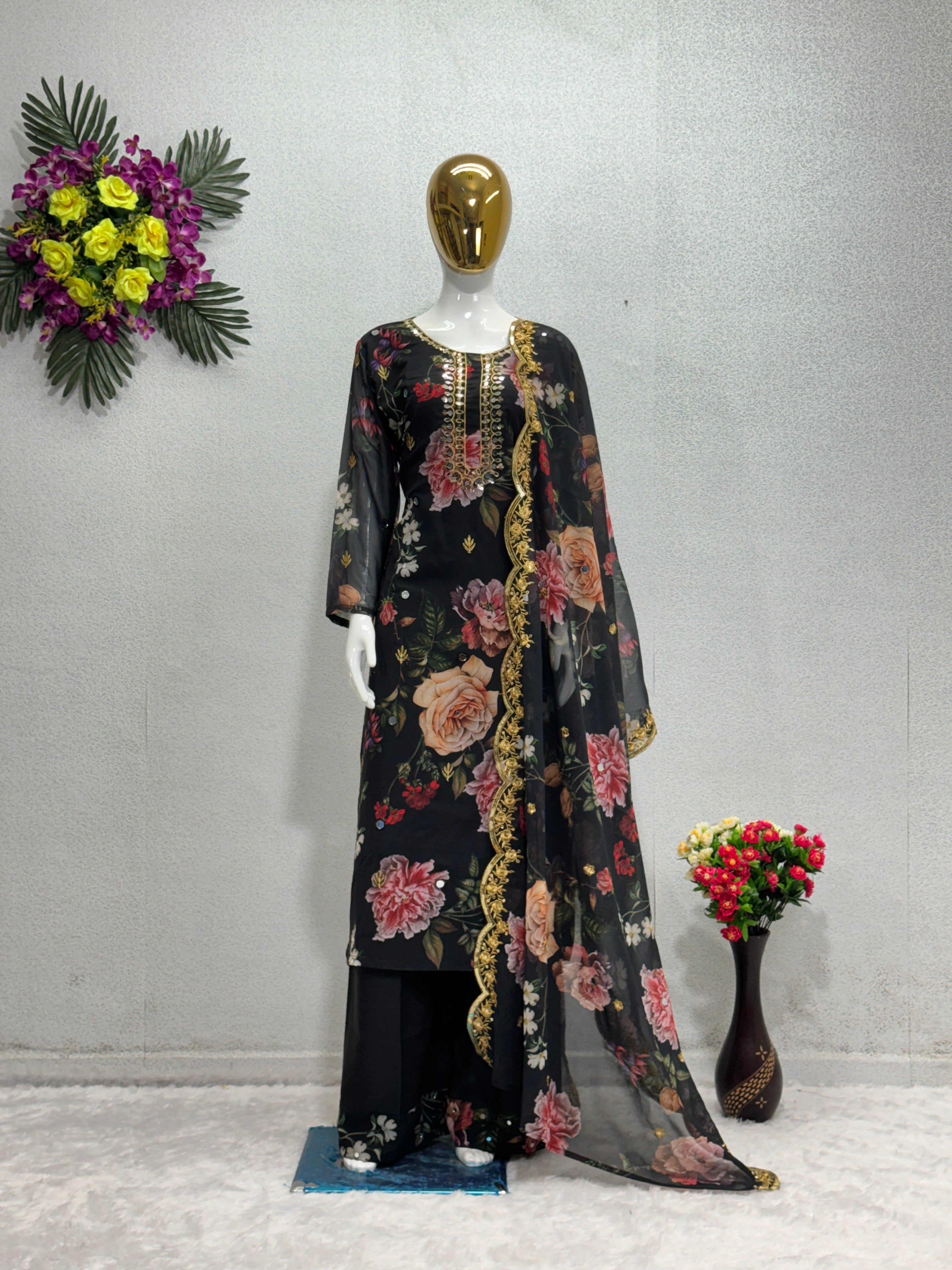 Beautiful Party Wear Top Plazzo And Dupatta