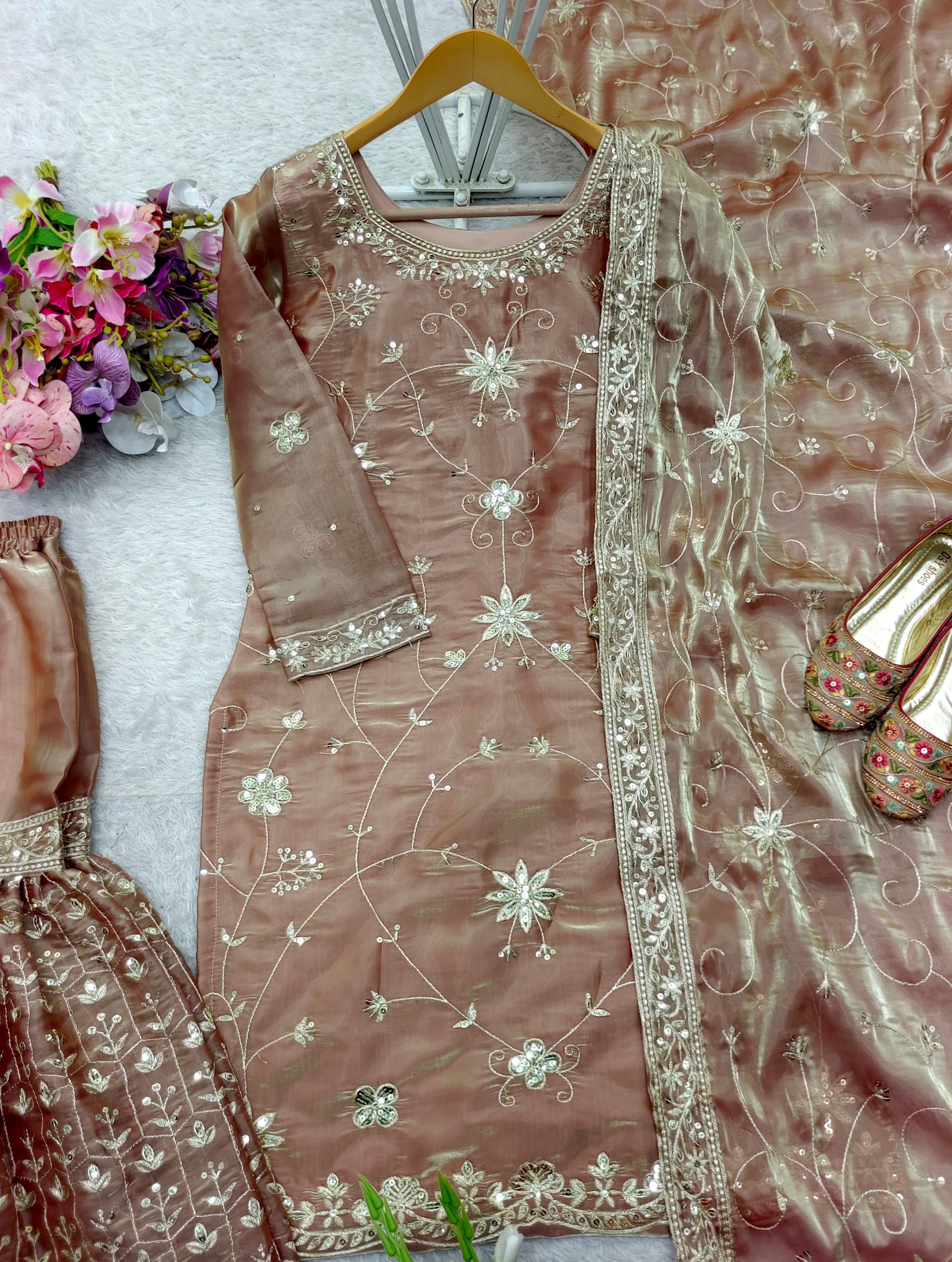 Party Wear Beautiful Top-Sarara And Dupatta With Sequence Work