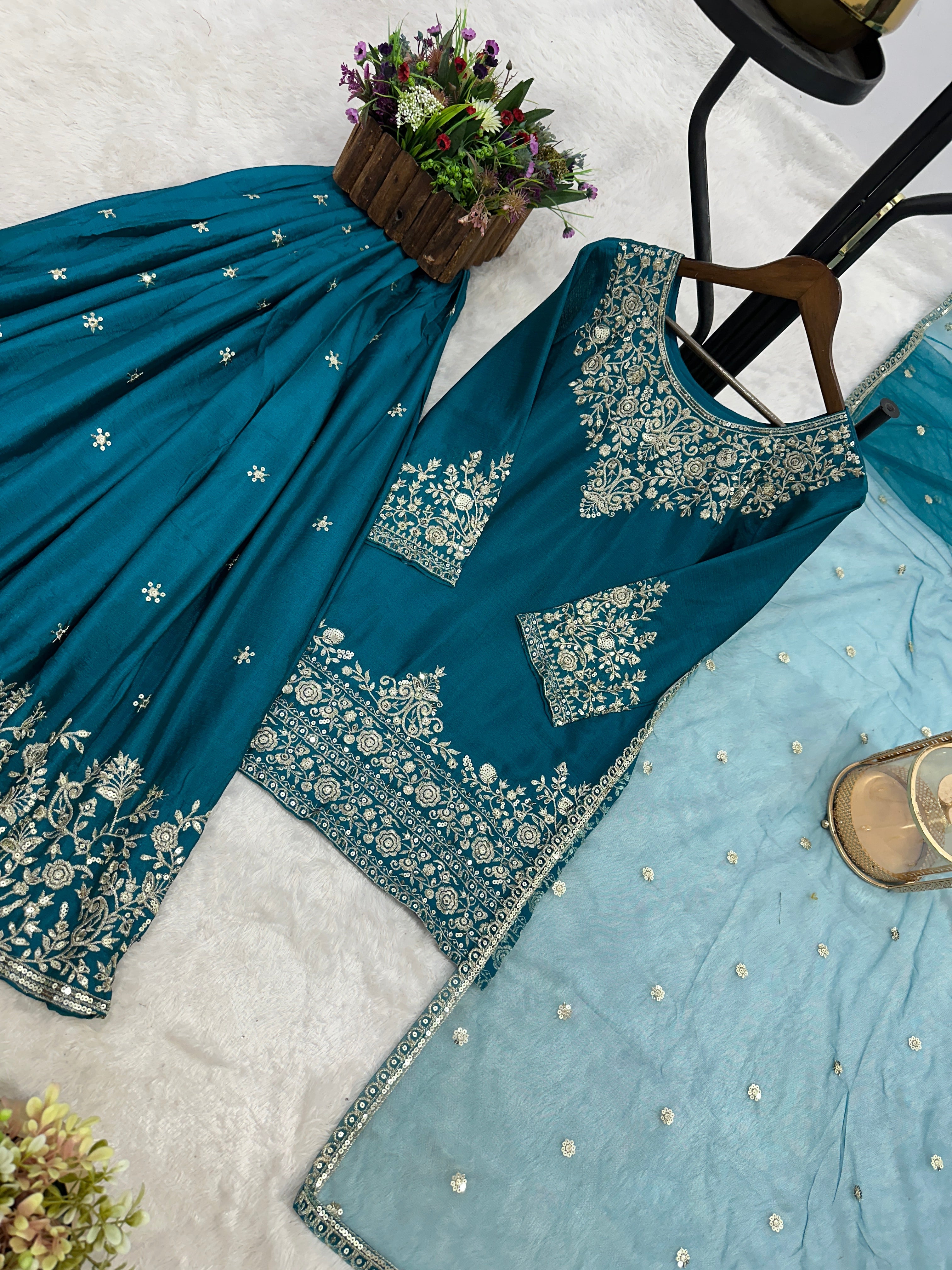 Party Wear Top-Lehenga And Dupatta With Embroidery And Sequins Work