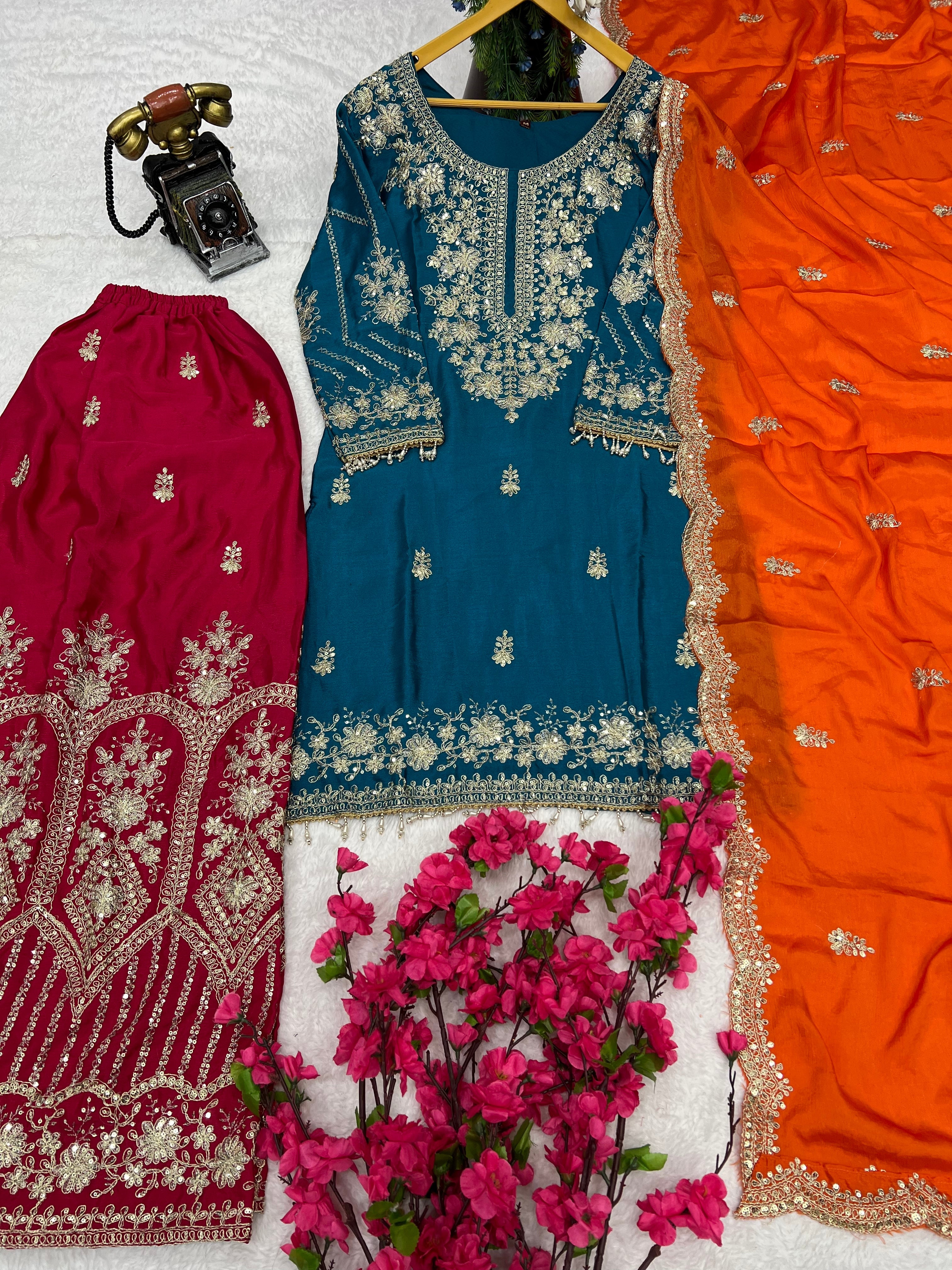 Party Wear Designer Suit Set With Multi needle Embroidery Work