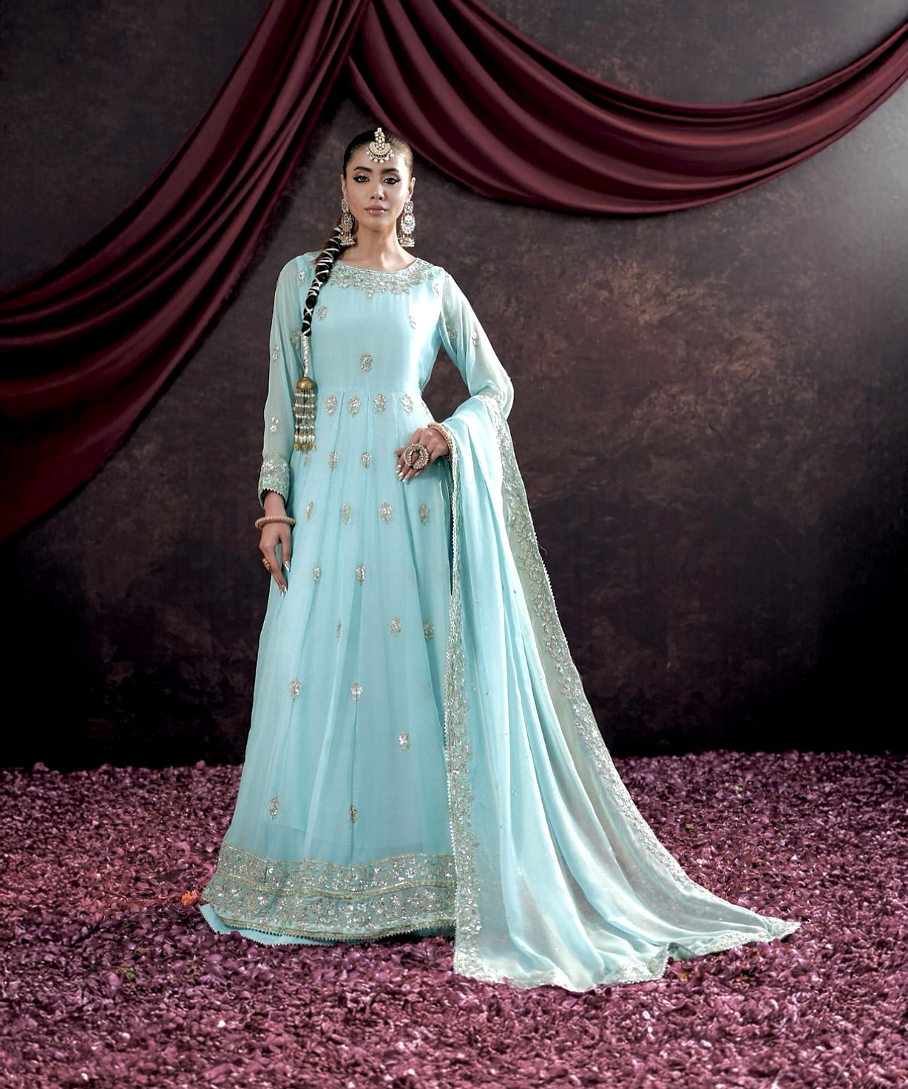Beautiful Party Wear Gown -Pent And Dupatta With Embroidery Sequence Work