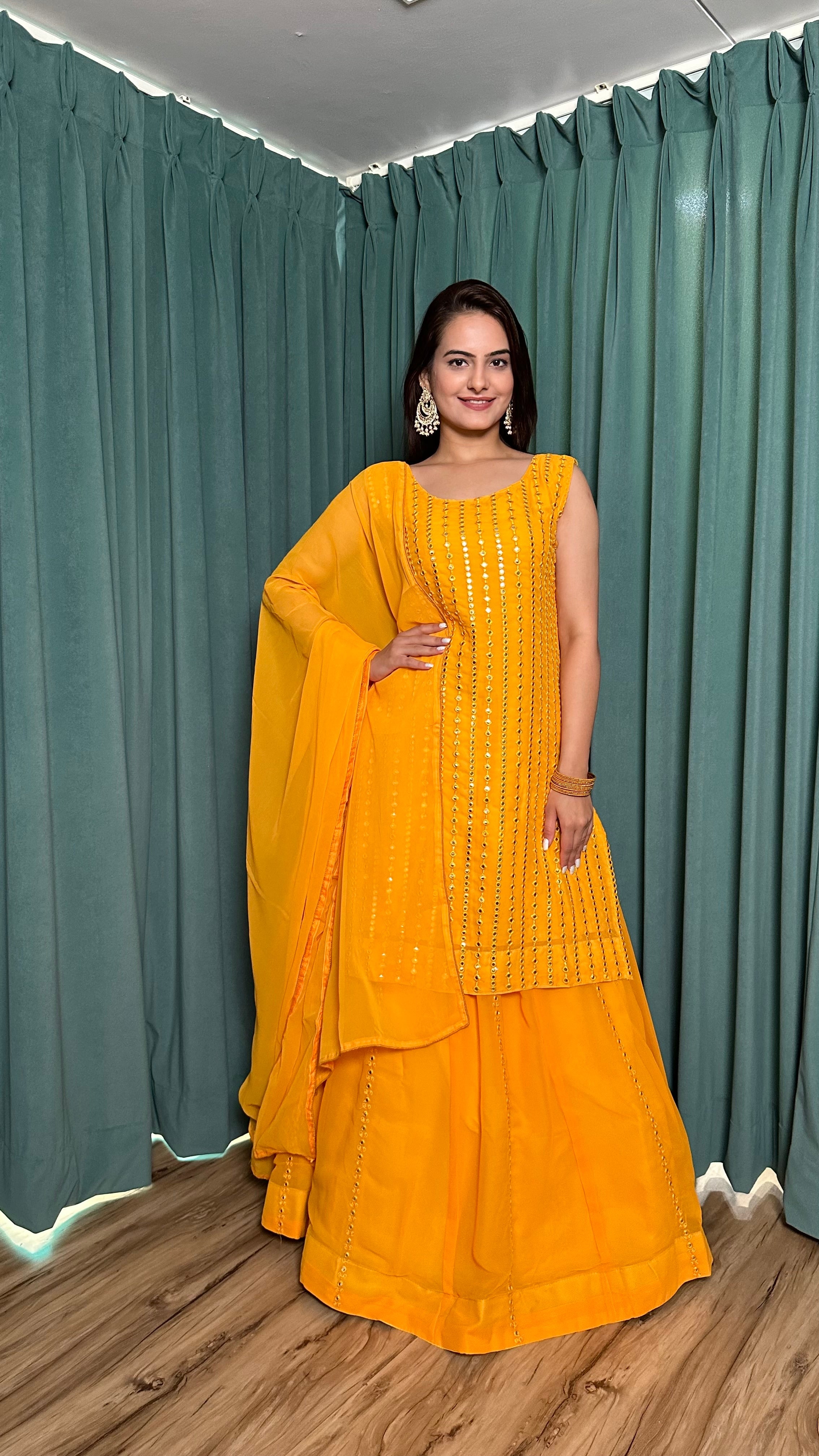 Designer Party Wear Top Bottom And Dupatta With Paper Mirror Work