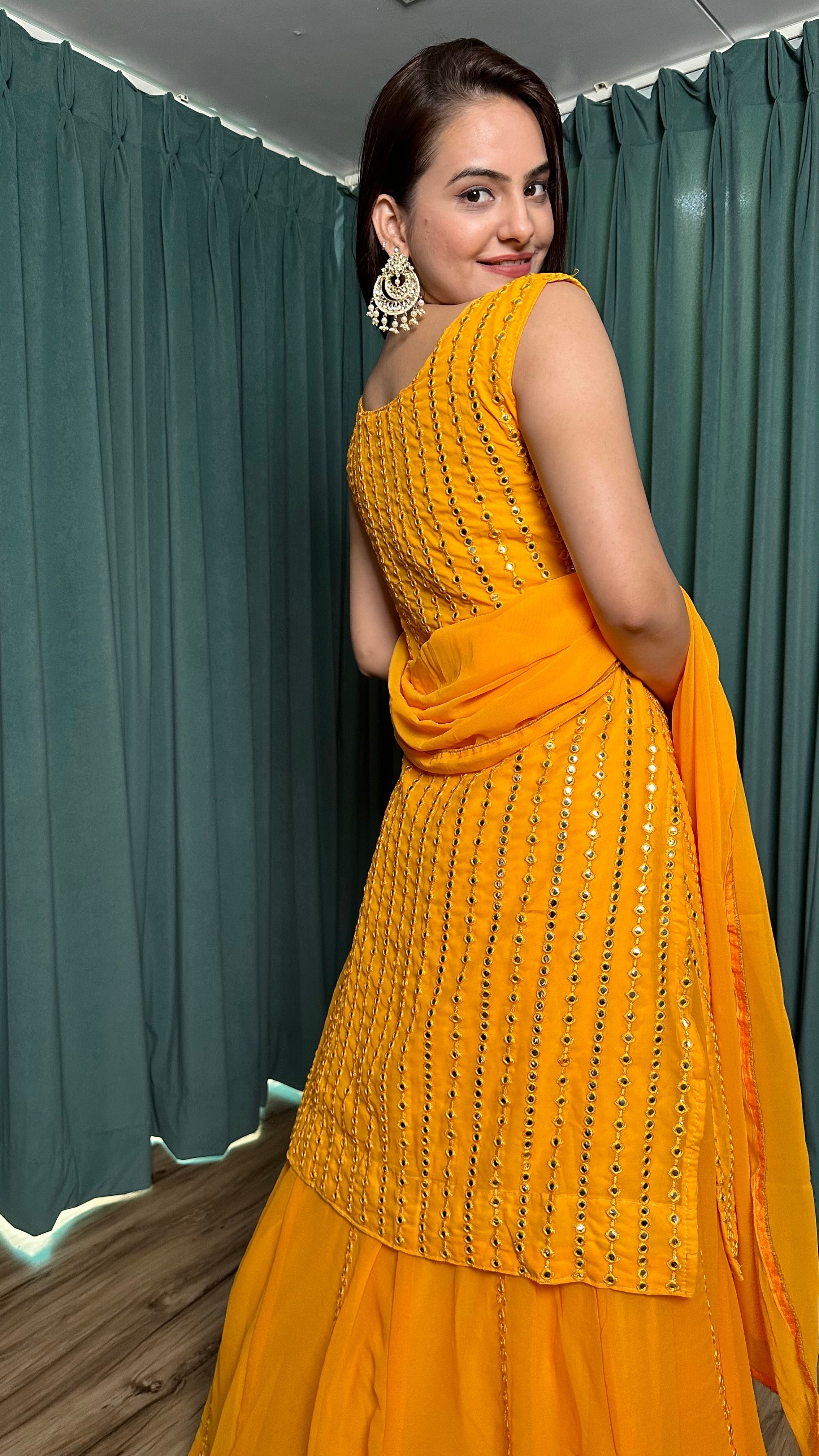 Designer Party Wear Top Bottom And Dupatta With Paper Mirror Work