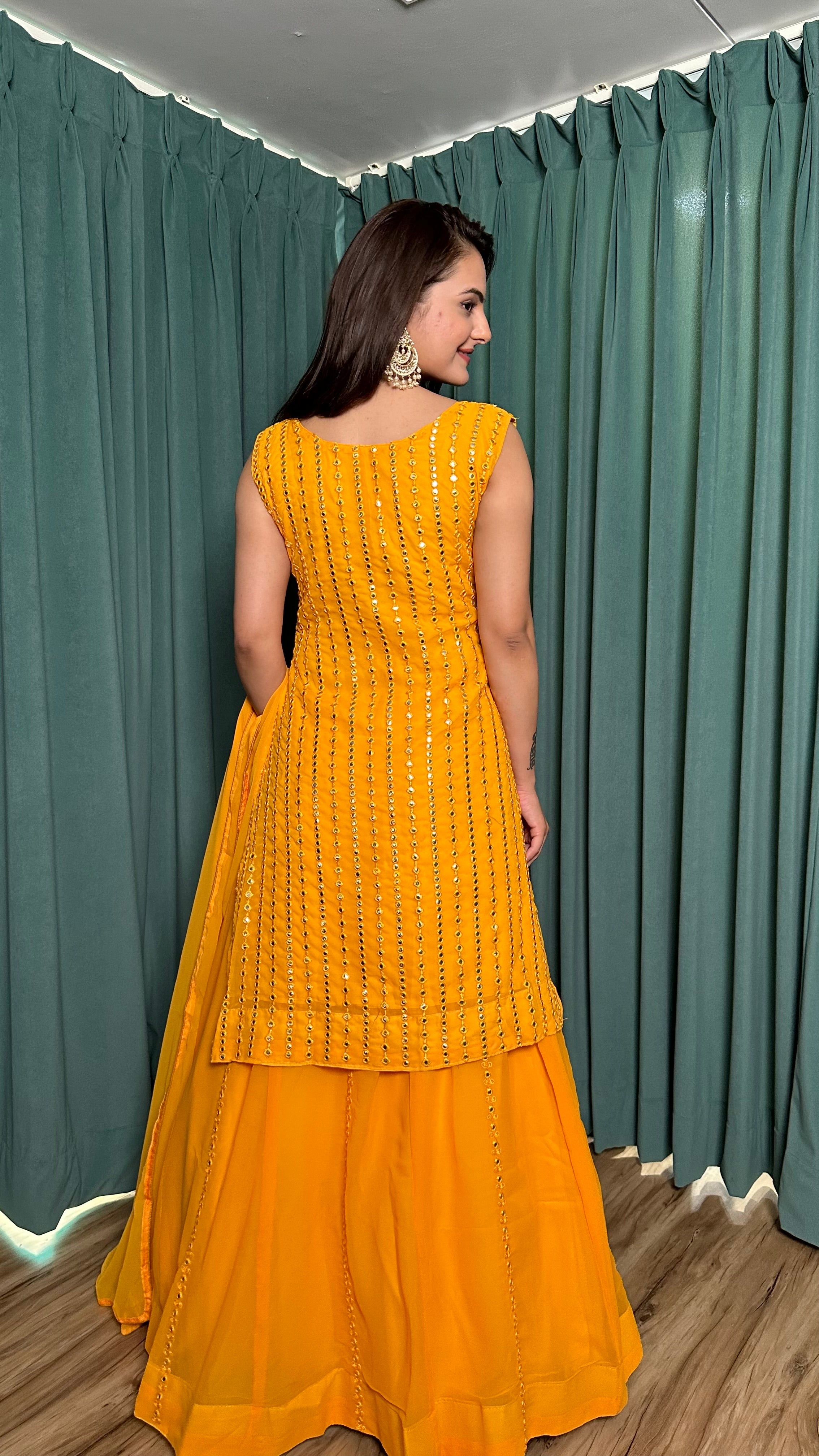 Designer Party Wear Top Bottom And Dupatta With Paper Mirror Work