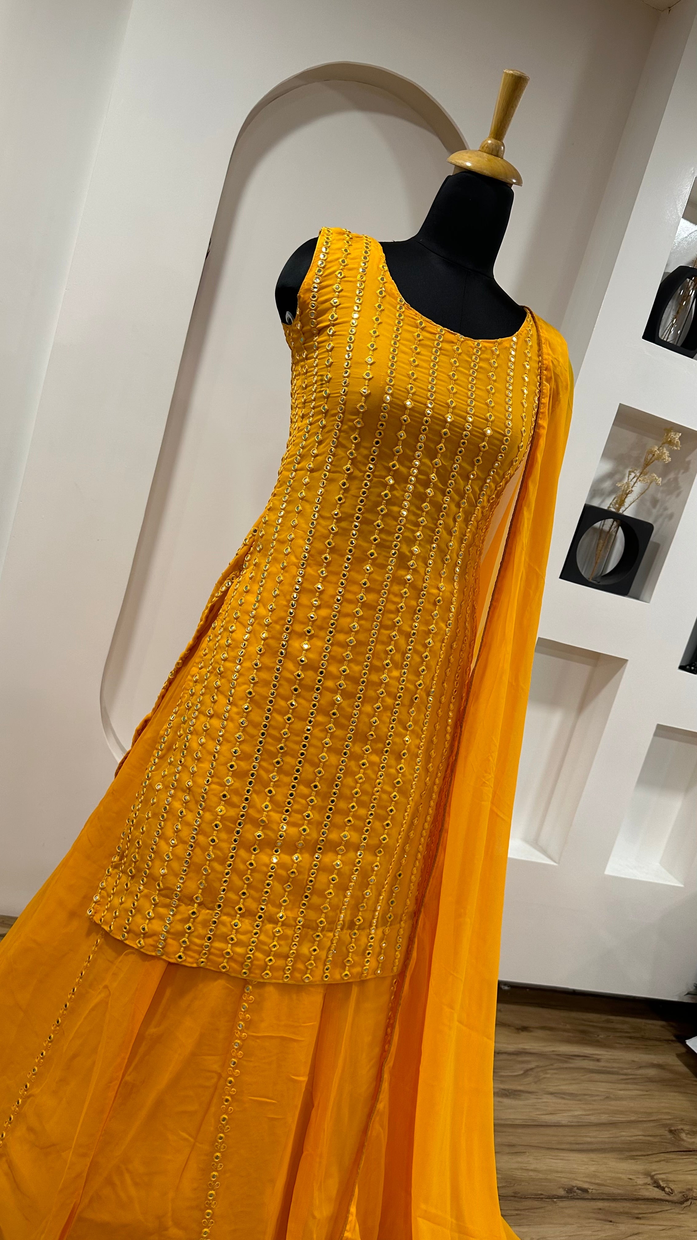 Designer Party Wear Top Bottom And Dupatta With Paper Mirror Work