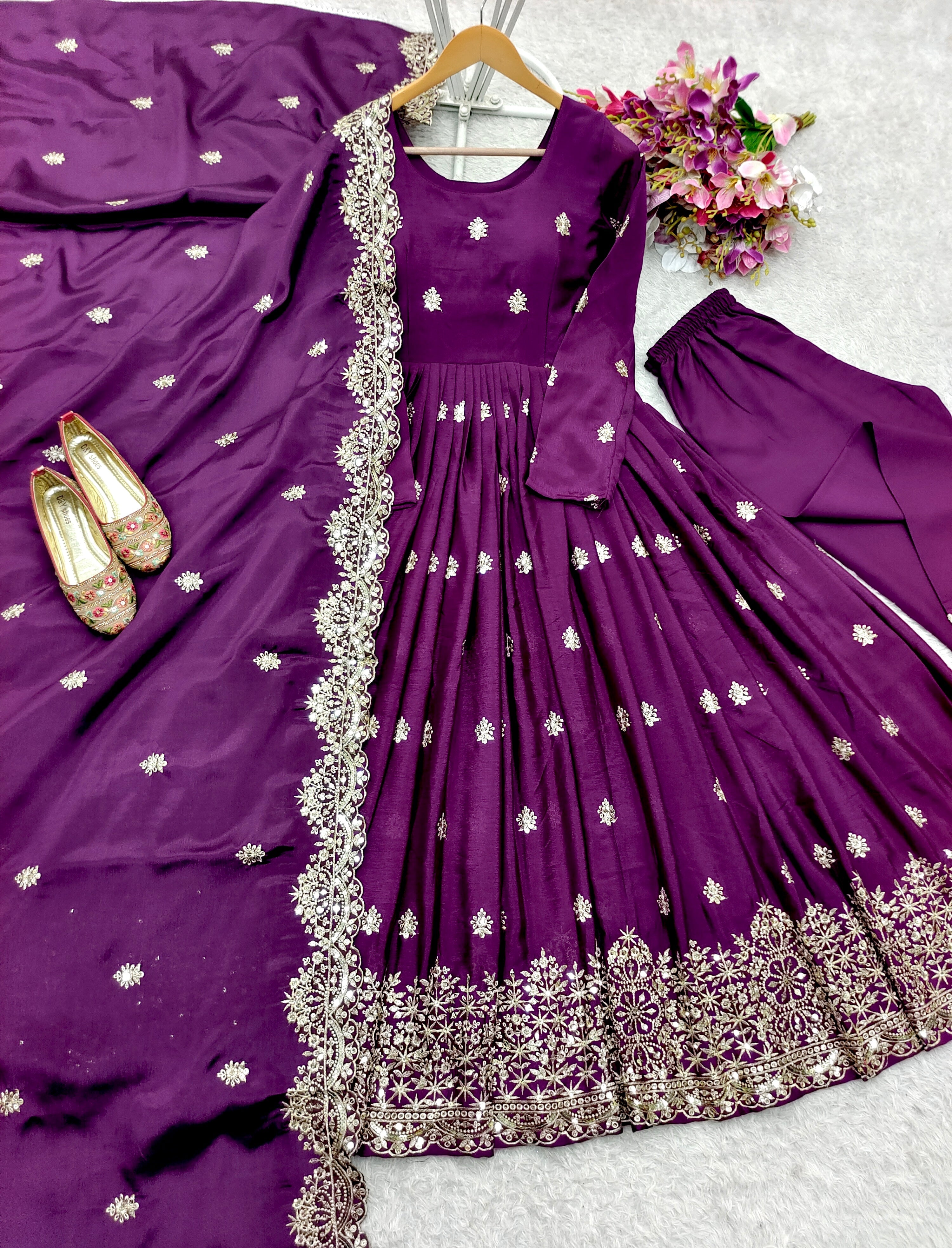 Designer Party Wear Gown -Pent And Dupatta With Embroidery Sequence Work