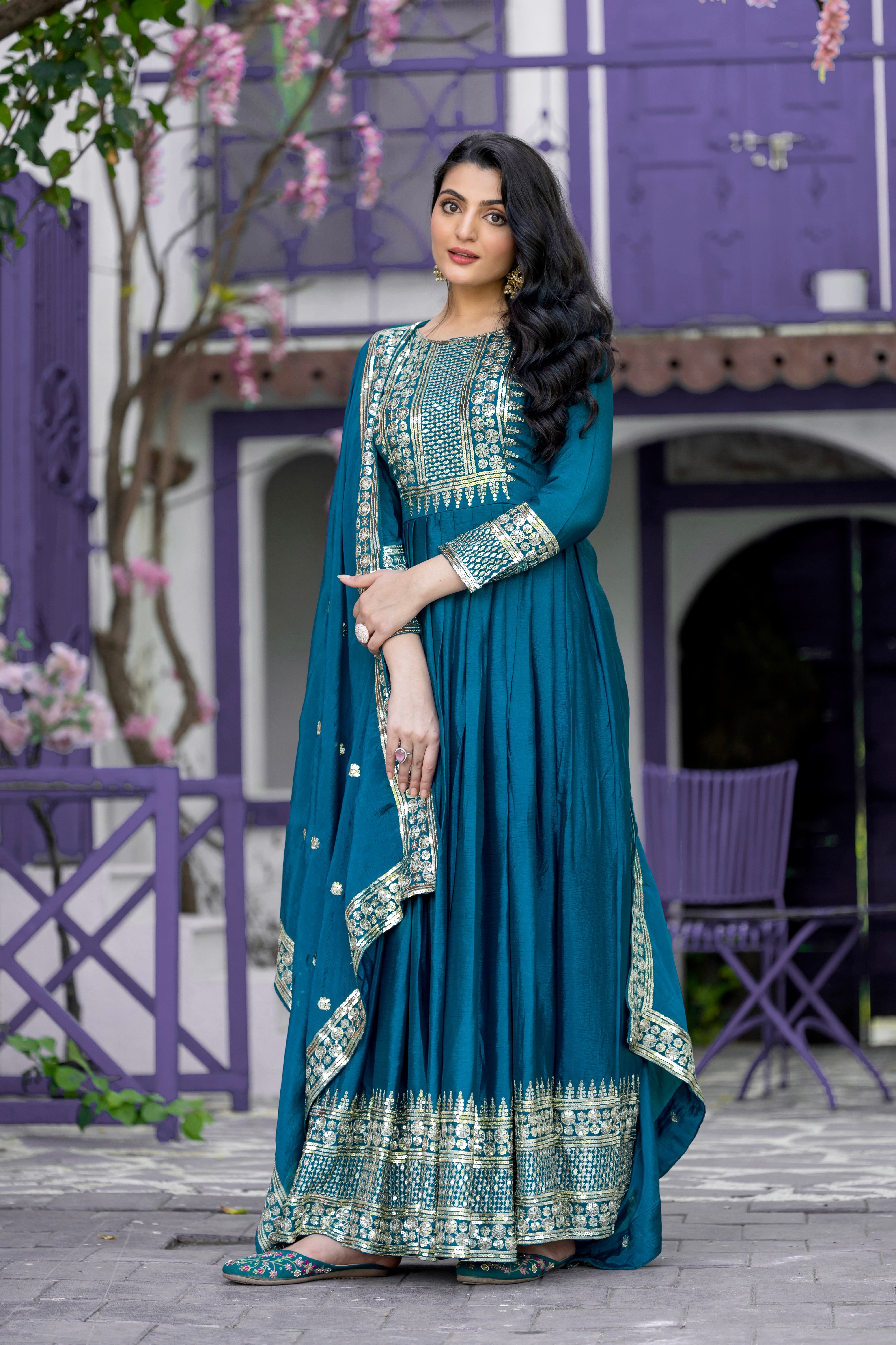 Designer Party Wear Look Gown-Dupatta With Heavy Embroidery Sequence Work
