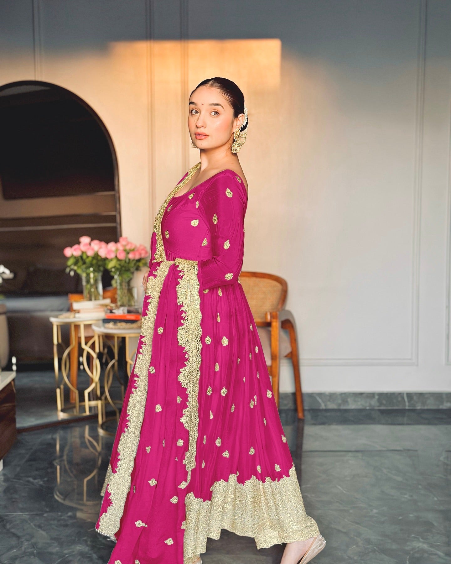 Designer Party Wear Gown -Pent And Dupatta With Embroidery Sequence Work