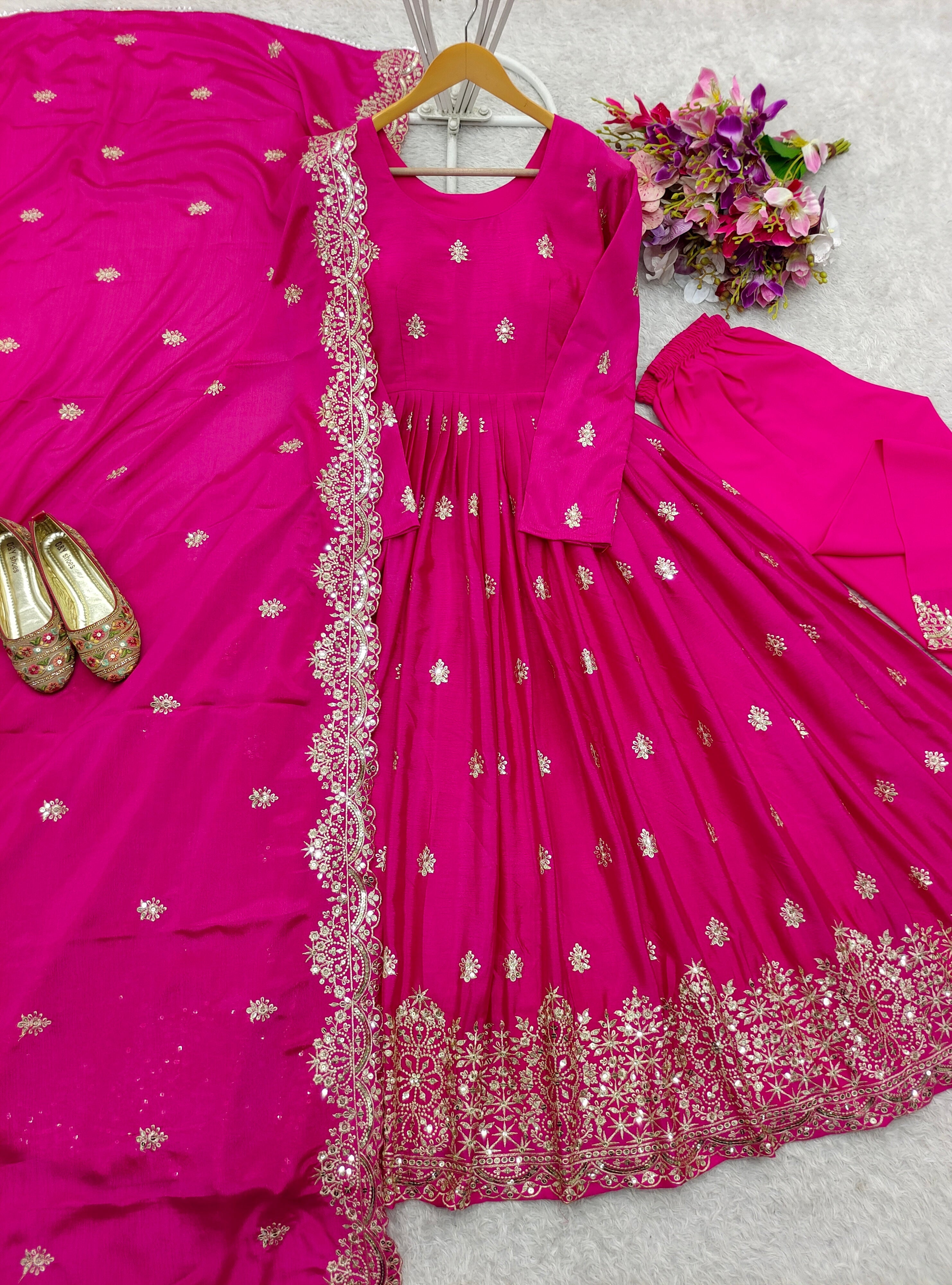 Designer Party Wear Gown -Pent And Dupatta With Embroidery Sequence Work