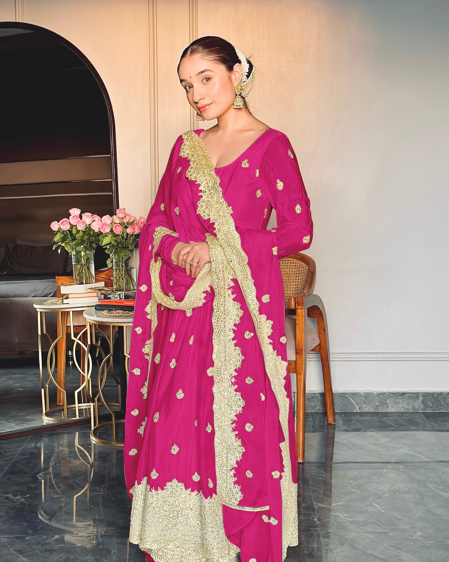 Designer Party Wear Gown -Pent And Dupatta With Embroidery Sequence Work