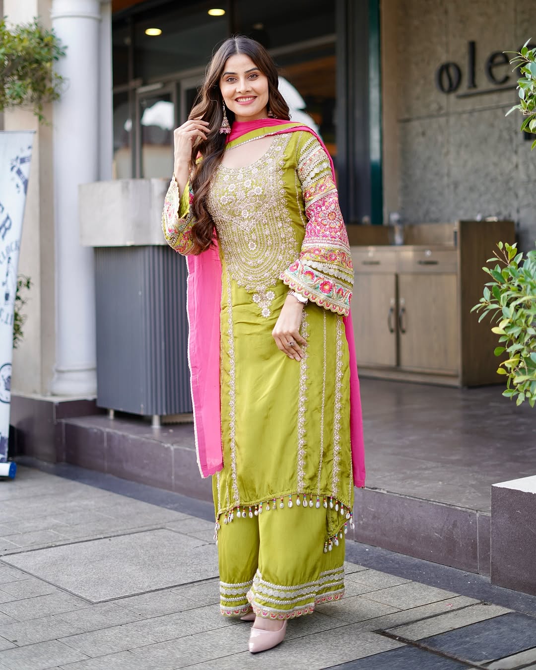 Party Wear Designer Salwar Suit Set With Real Mirror Work