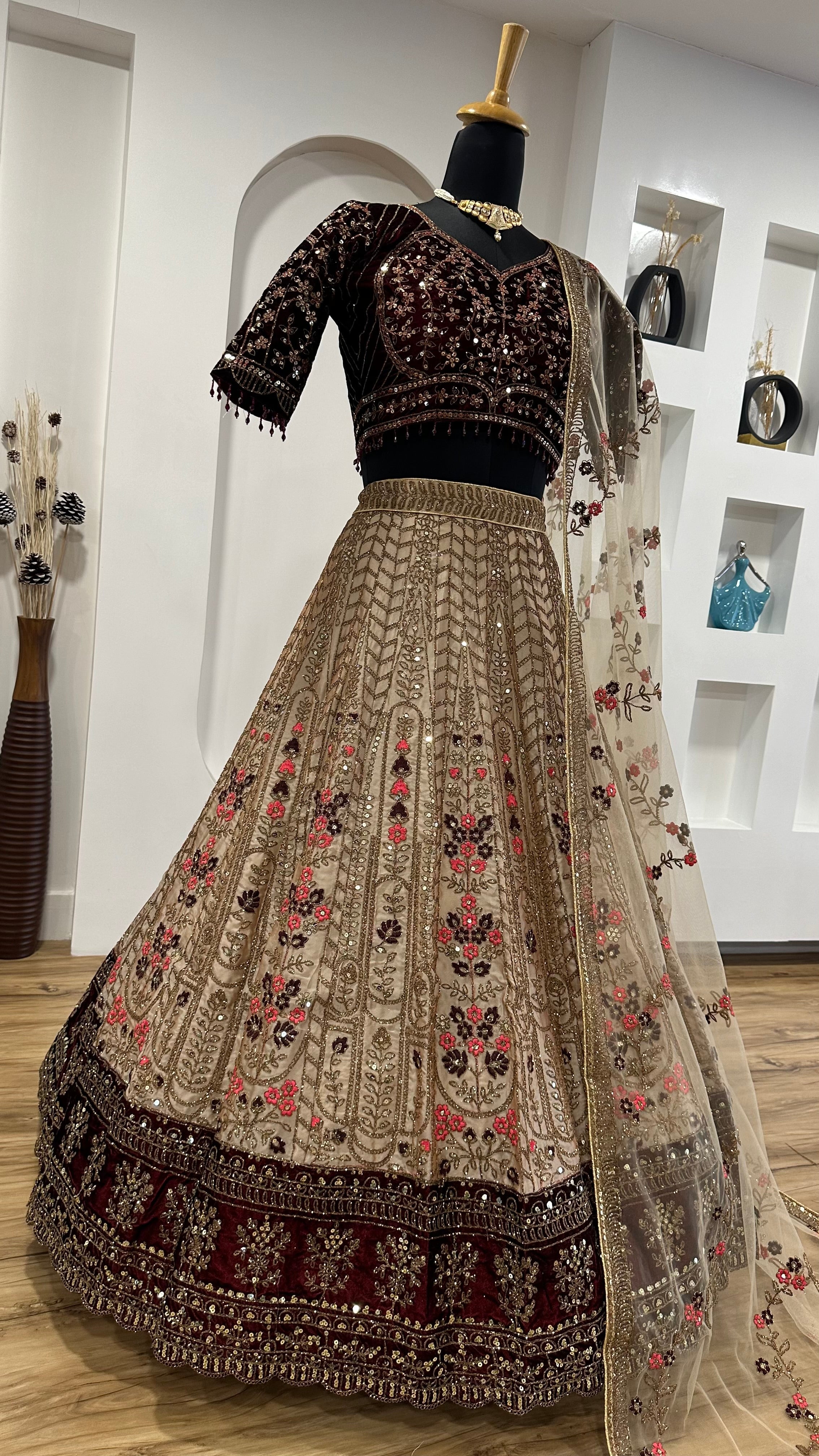 Designer Lehenga Choli With Dori , Sequence & Thread Work