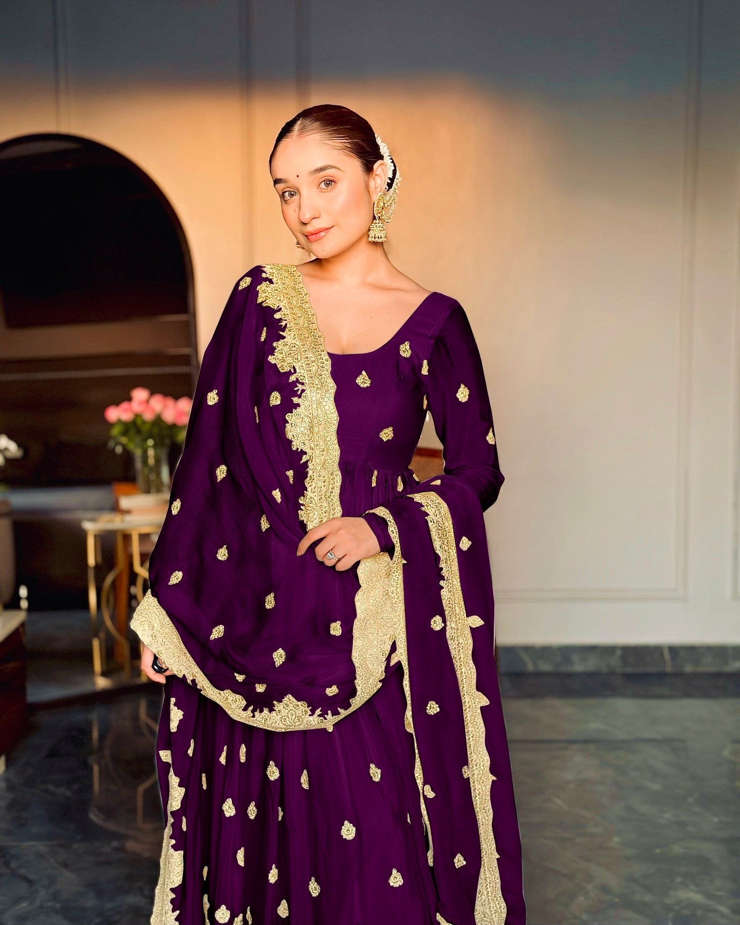 Designer Party Wear Gown -Pent And Dupatta With Embroidery Sequence Work