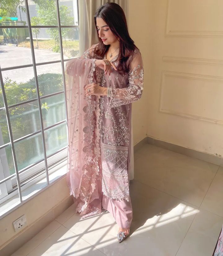 Fancy Party Wear Sharara Suit Set With Pearl Work