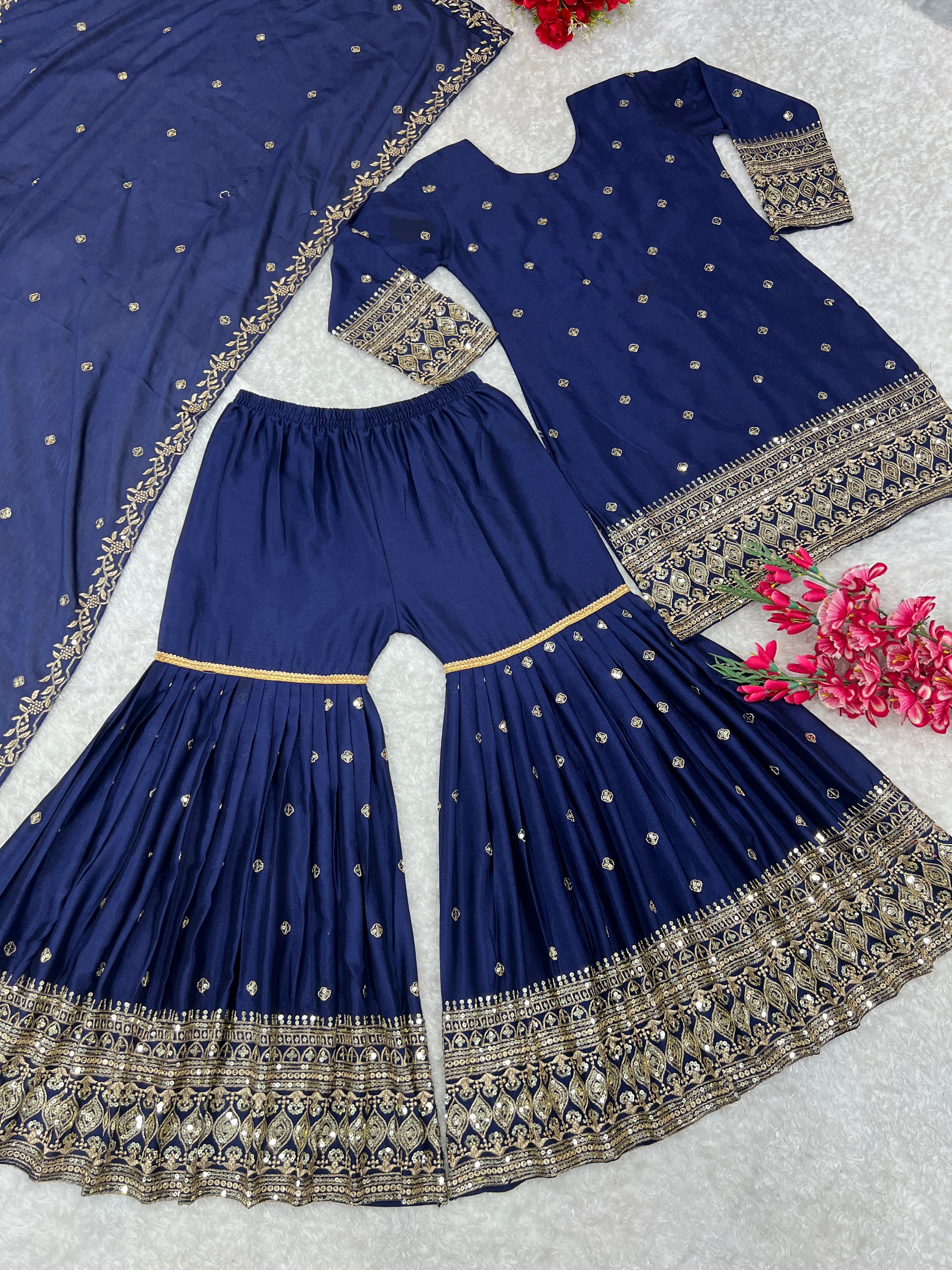 Designer Party Wear Top Bottom And Plazzo