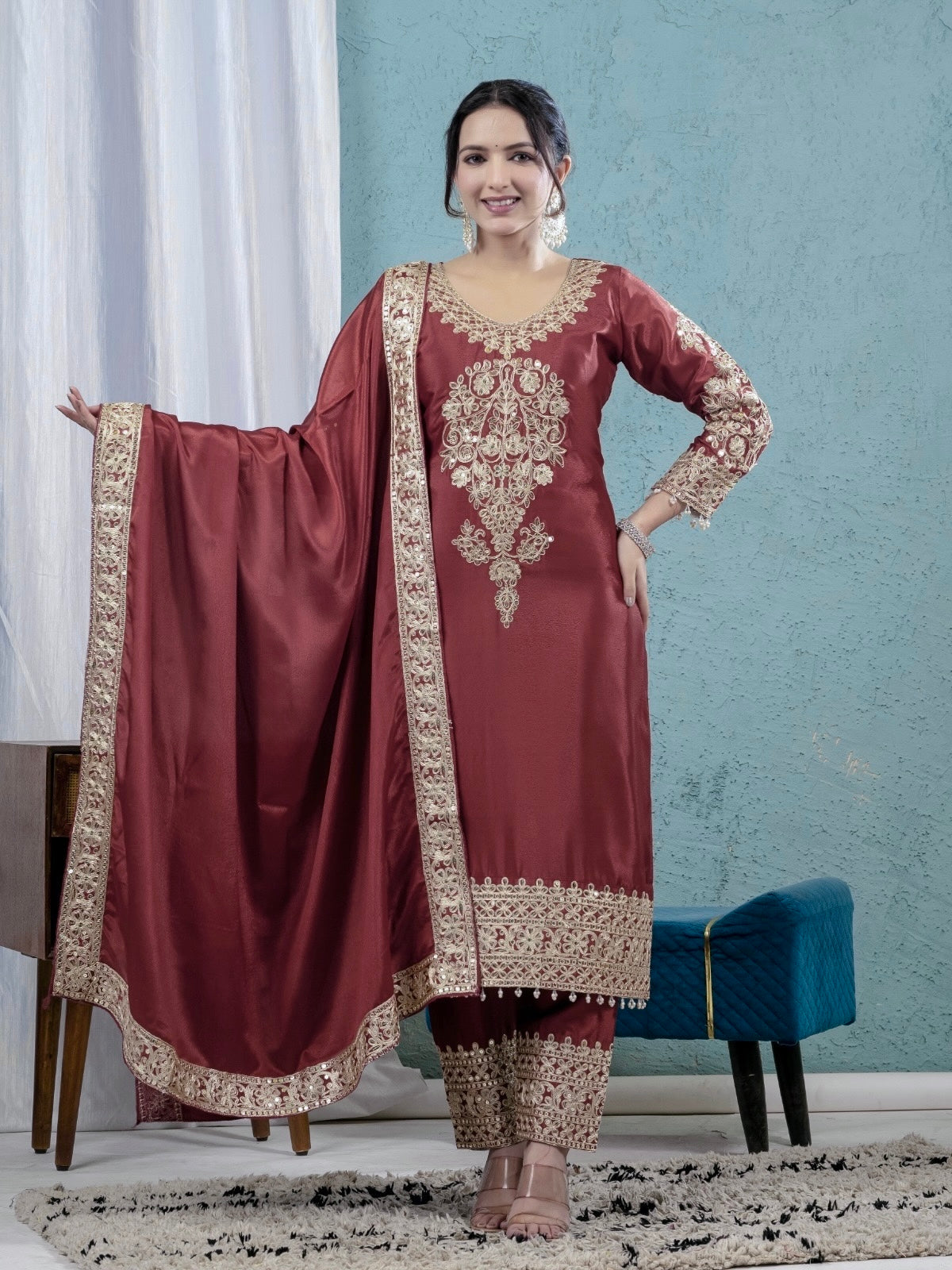 Beautiful Party Wear Top Pent And Fancy Dupatta