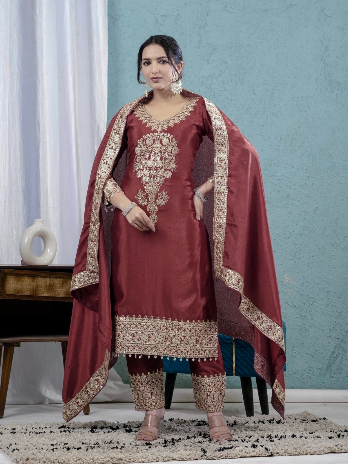 Beautiful Party Wear Top Pent And Fancy Dupatta