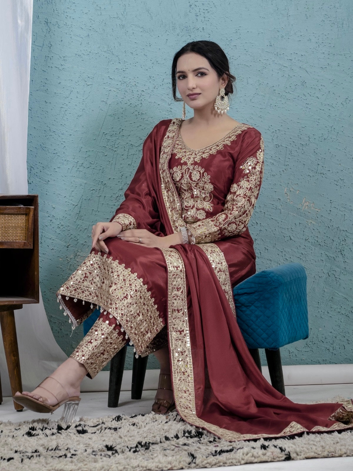 Beautiful Party Wear Top Pent And Fancy Dupatta