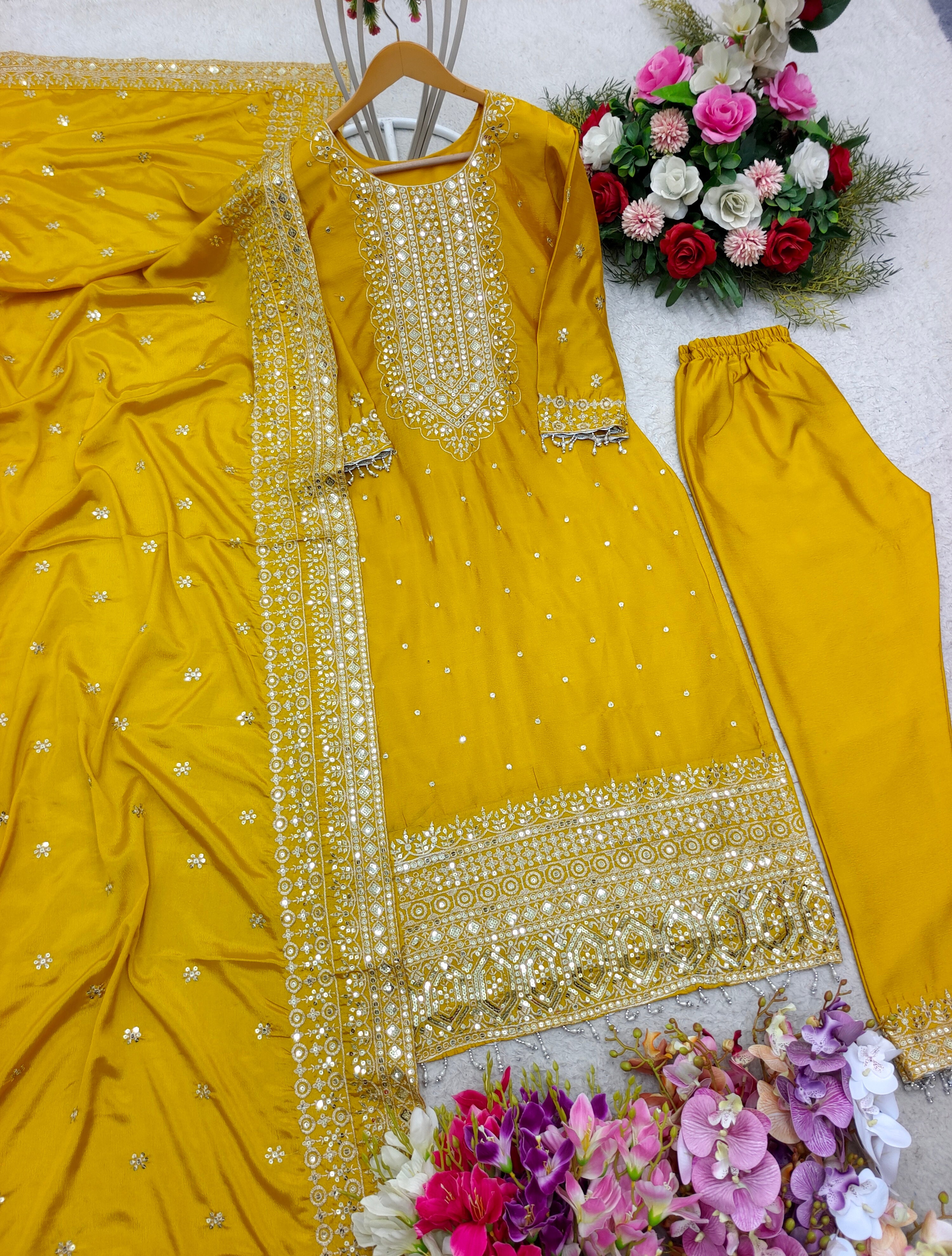 Designer Top-Pent & Dupatta With Moti Less Work