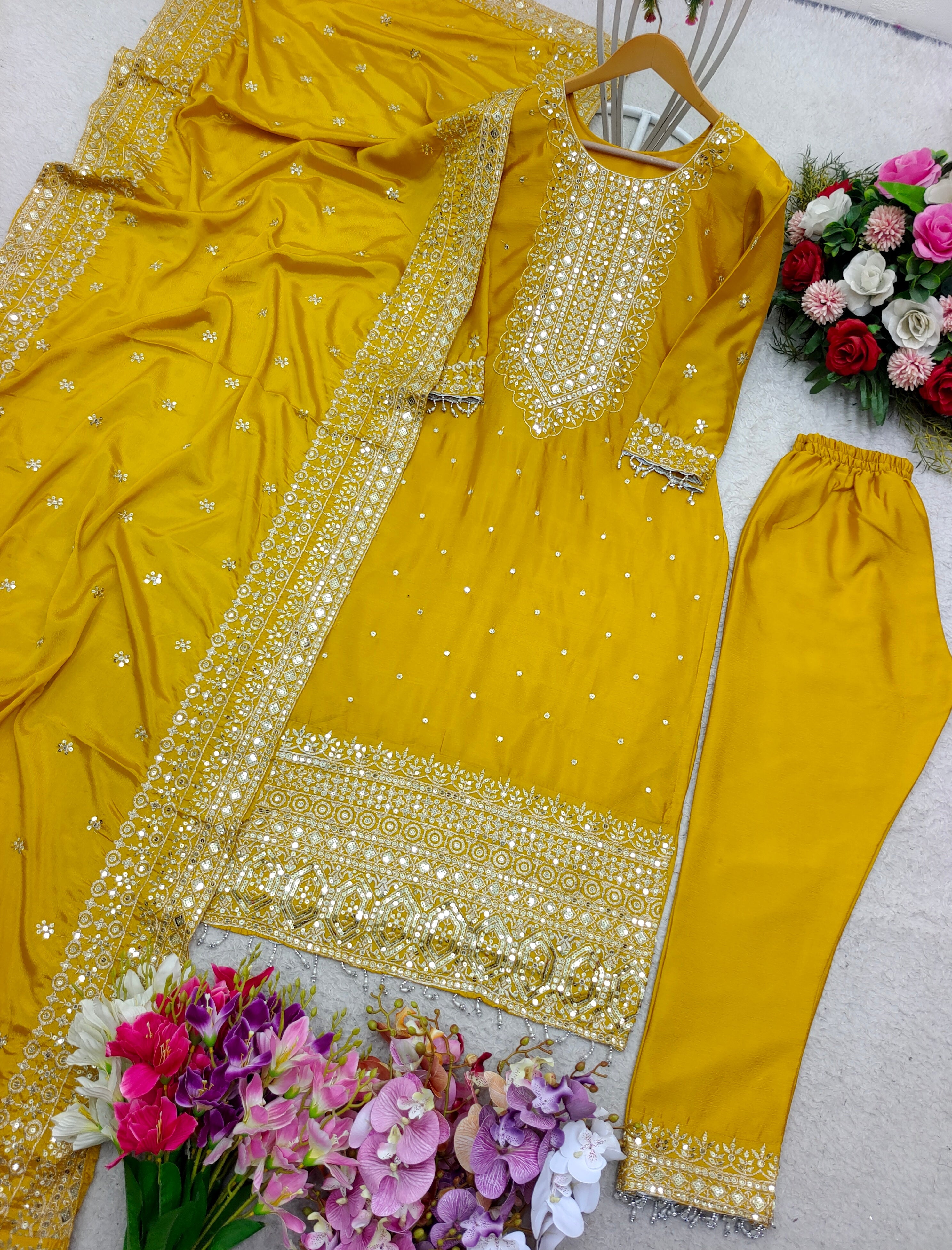 Designer Top-Pent & Dupatta With Moti Less Work
