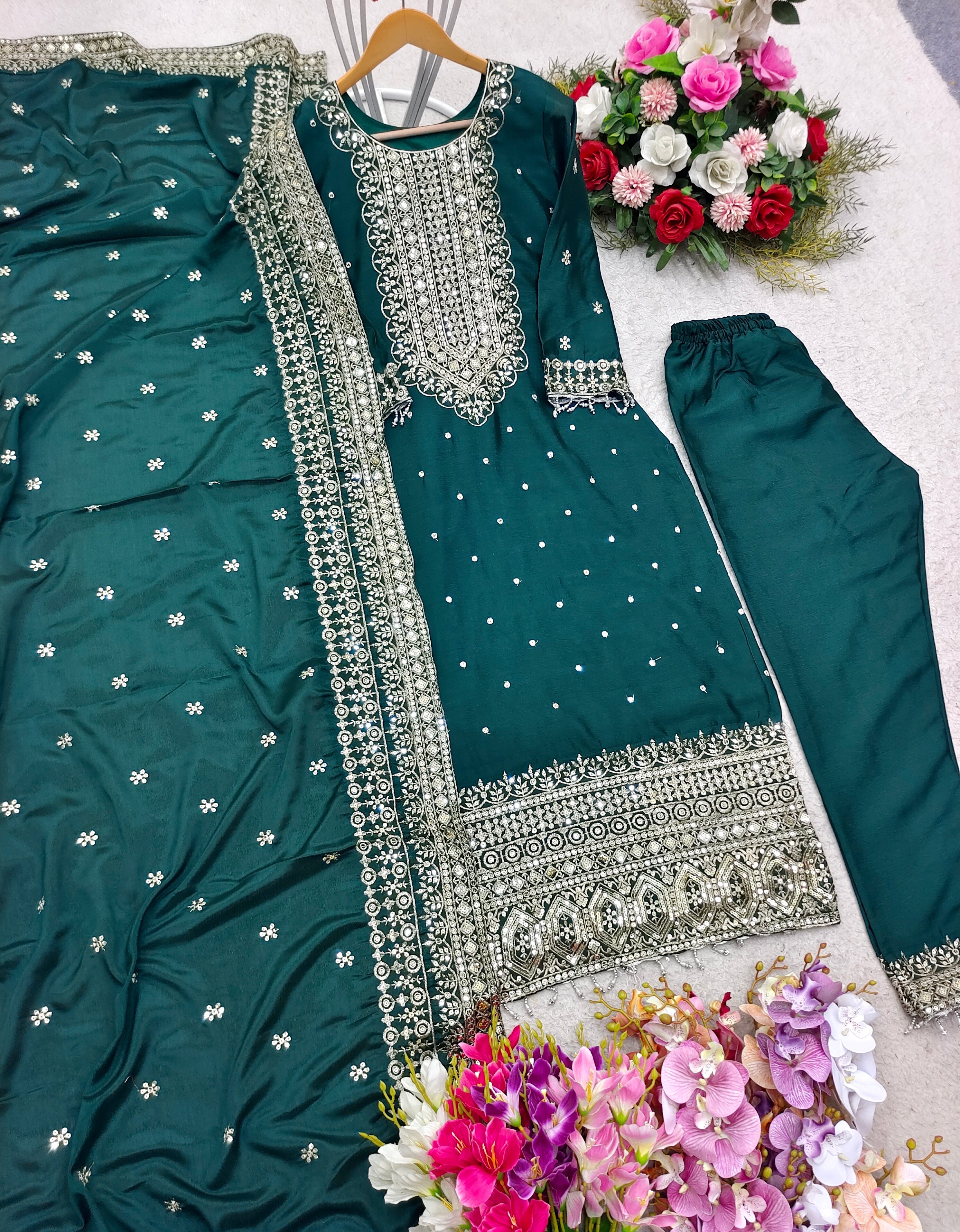Designer Top-Pent & Dupatta With Moti Less Work