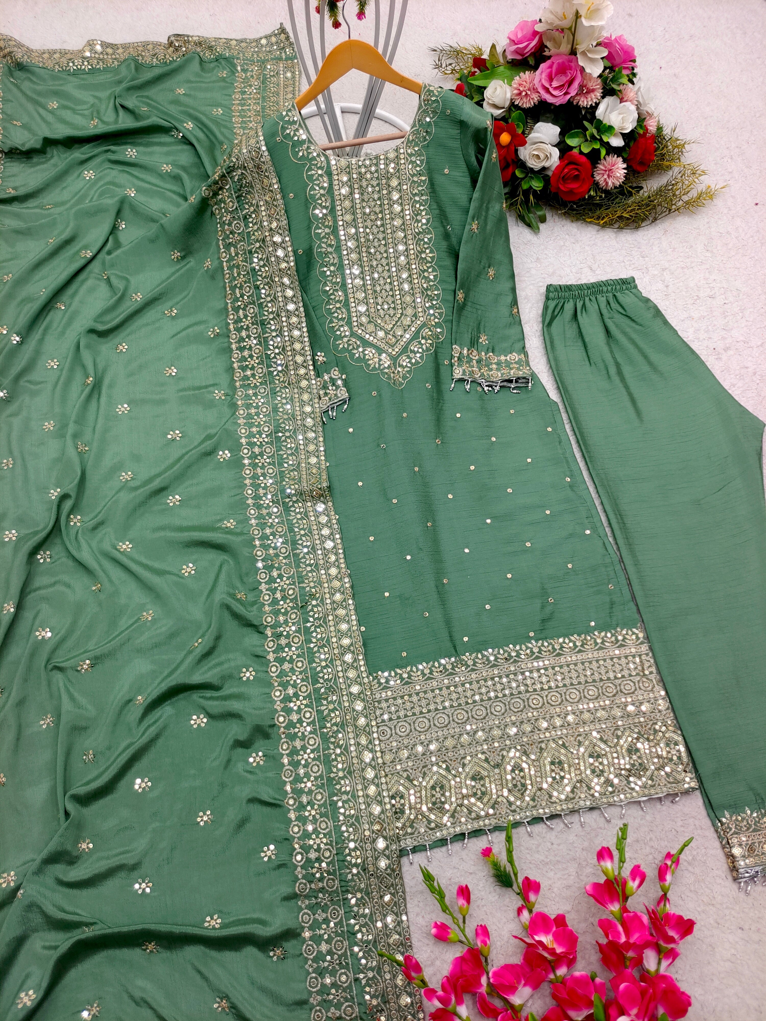 Designer Top-Pent & Dupatta With Moti Less Work