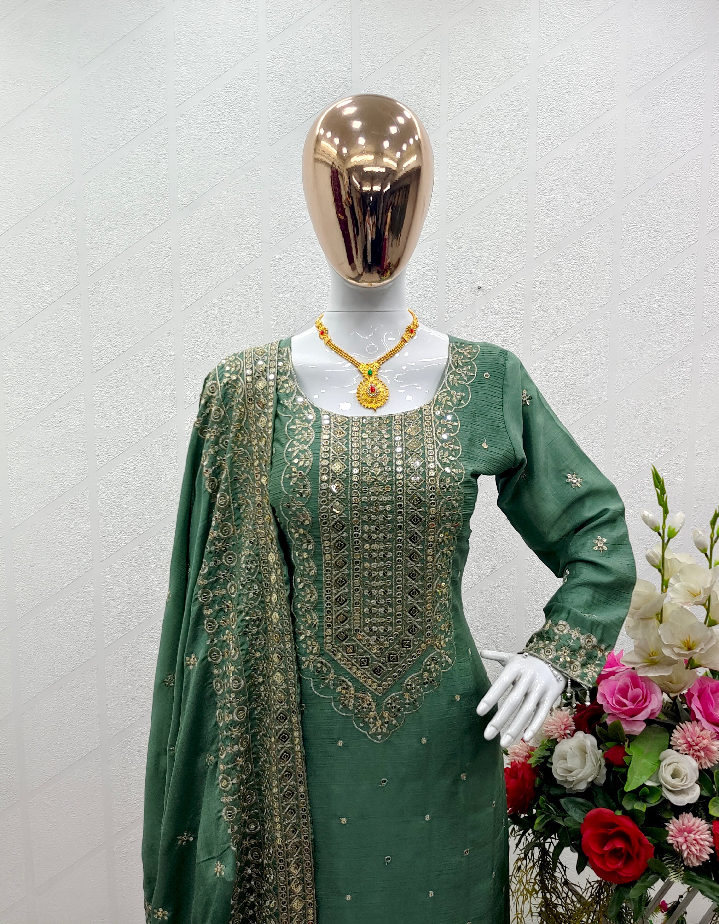 Designer Top-Pent & Dupatta With Moti Less Work