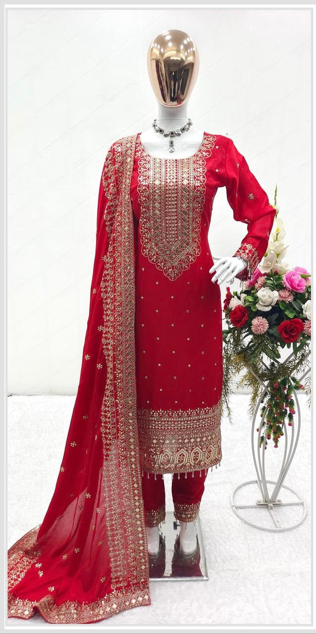 Designer Top-Pent & Dupatta With Moti Less Work