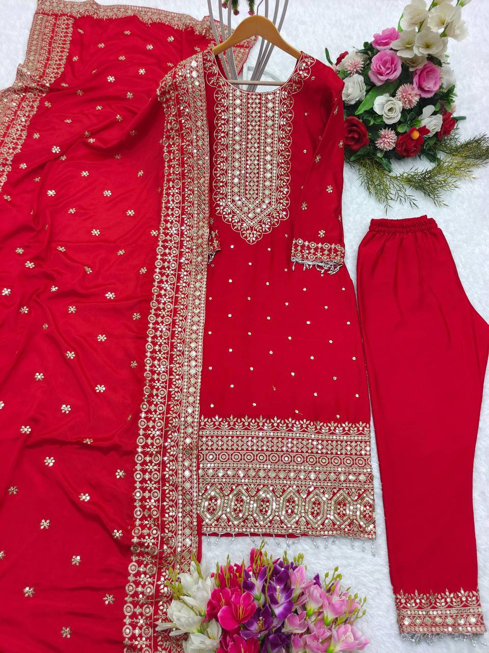 Designer Top-Pent & Dupatta With Moti Less Work