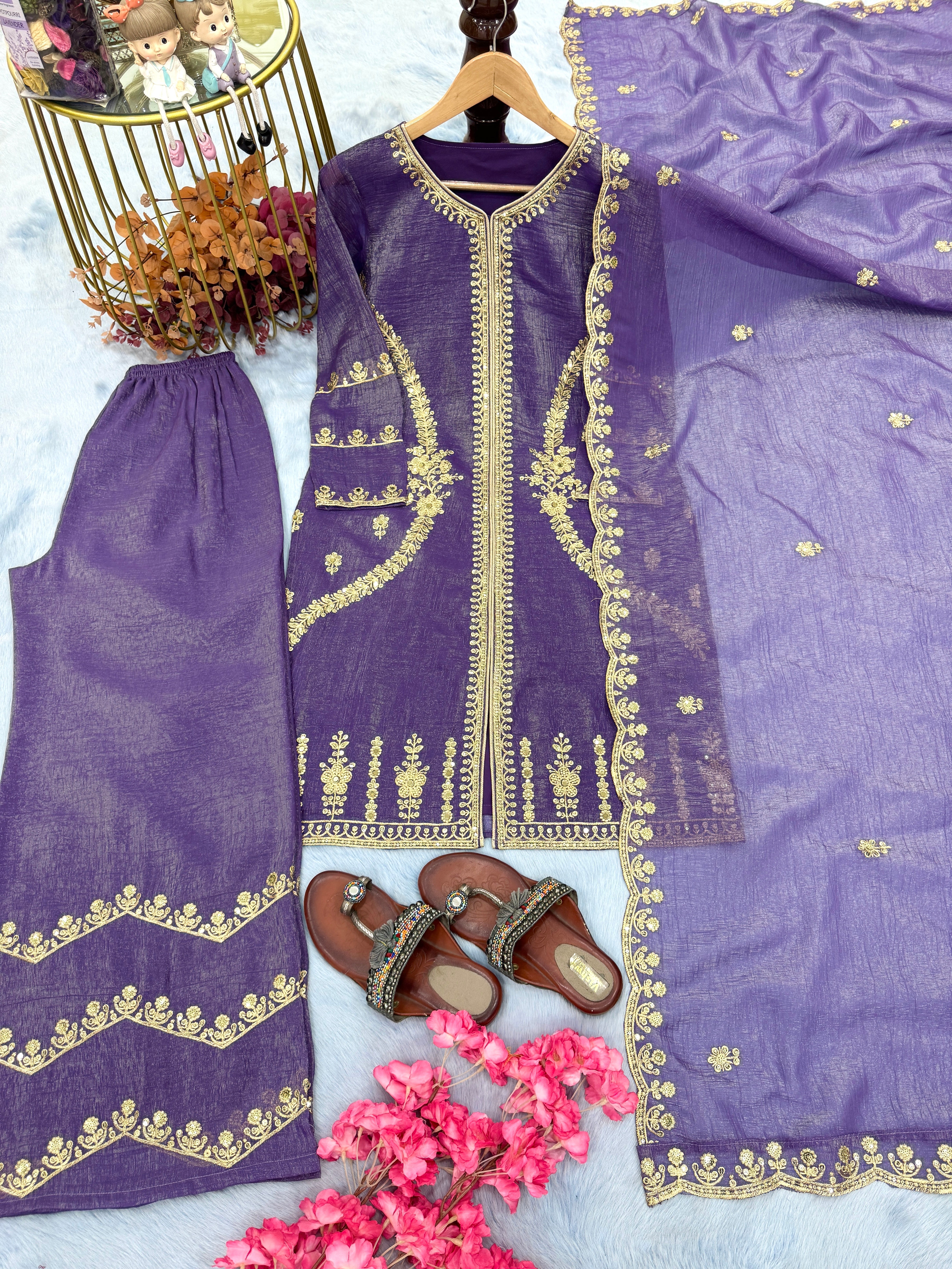 Designer Party Wear Look Top Plazzo & Dupatta Set