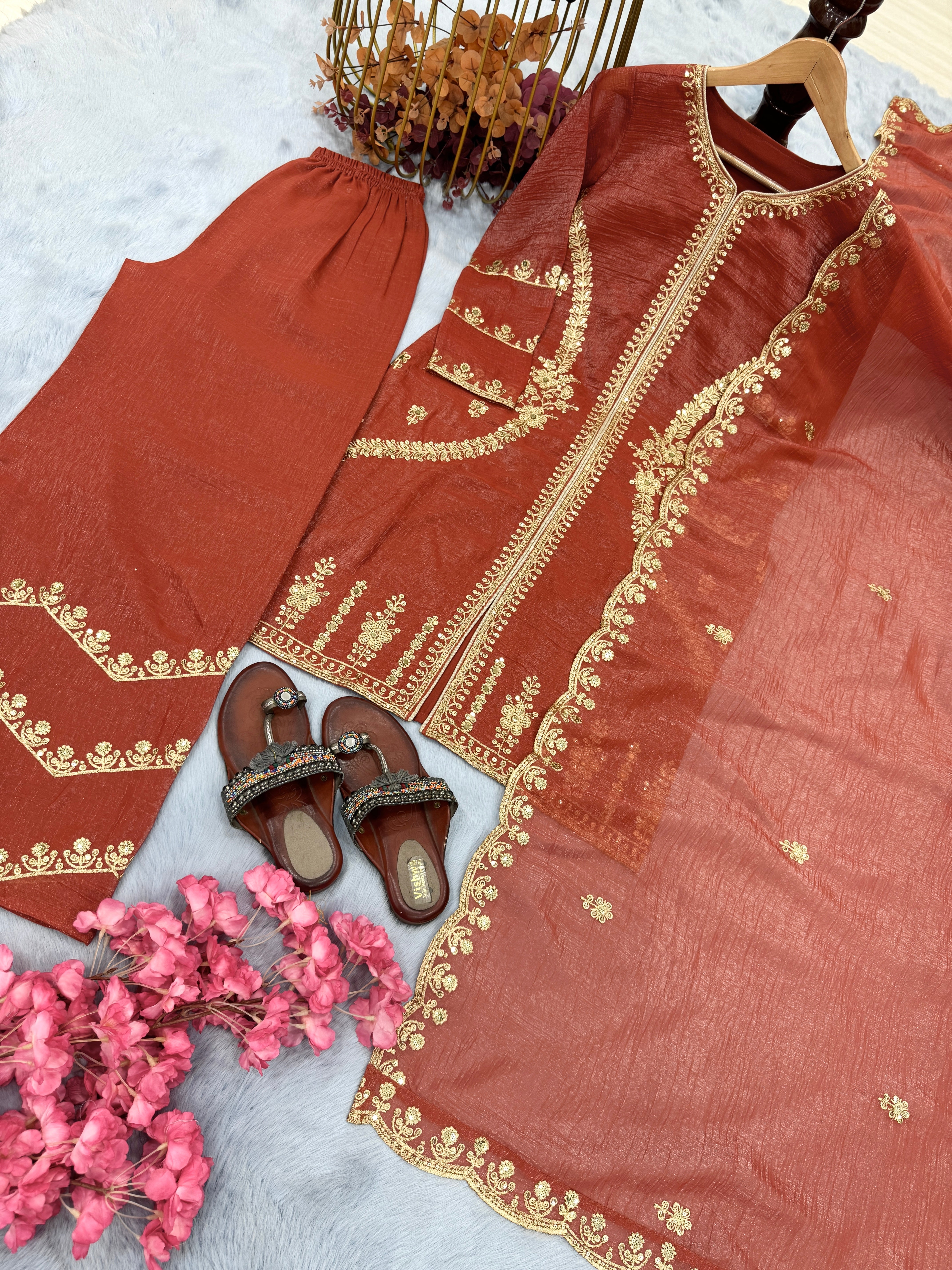 Designer Party Wear Look Top Plazzo & Dupatta Set