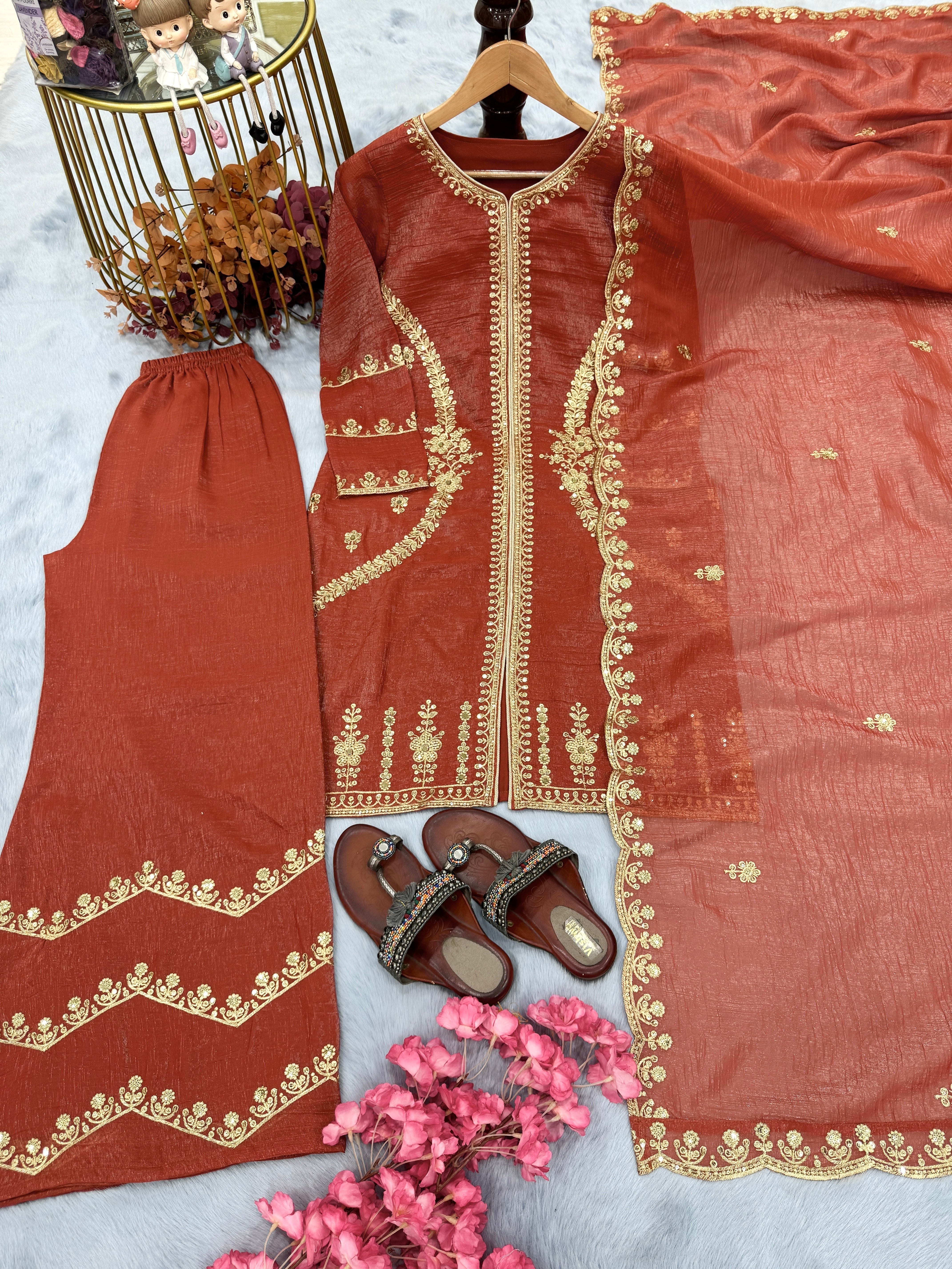 Designer Party Wear Look Top Plazzo & Dupatta Set