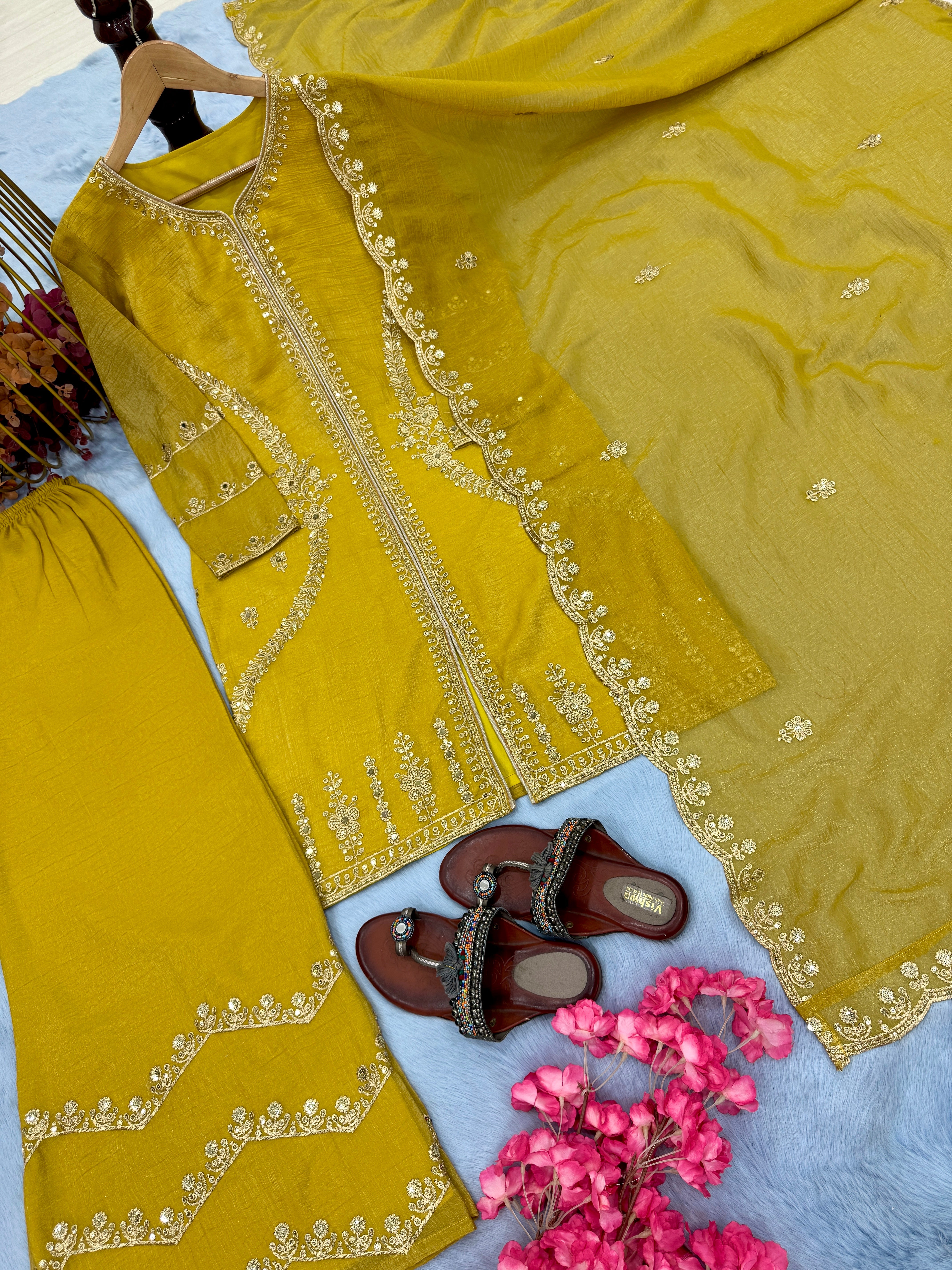 Designer Party Wear Look Top Plazzo & Dupatta Set