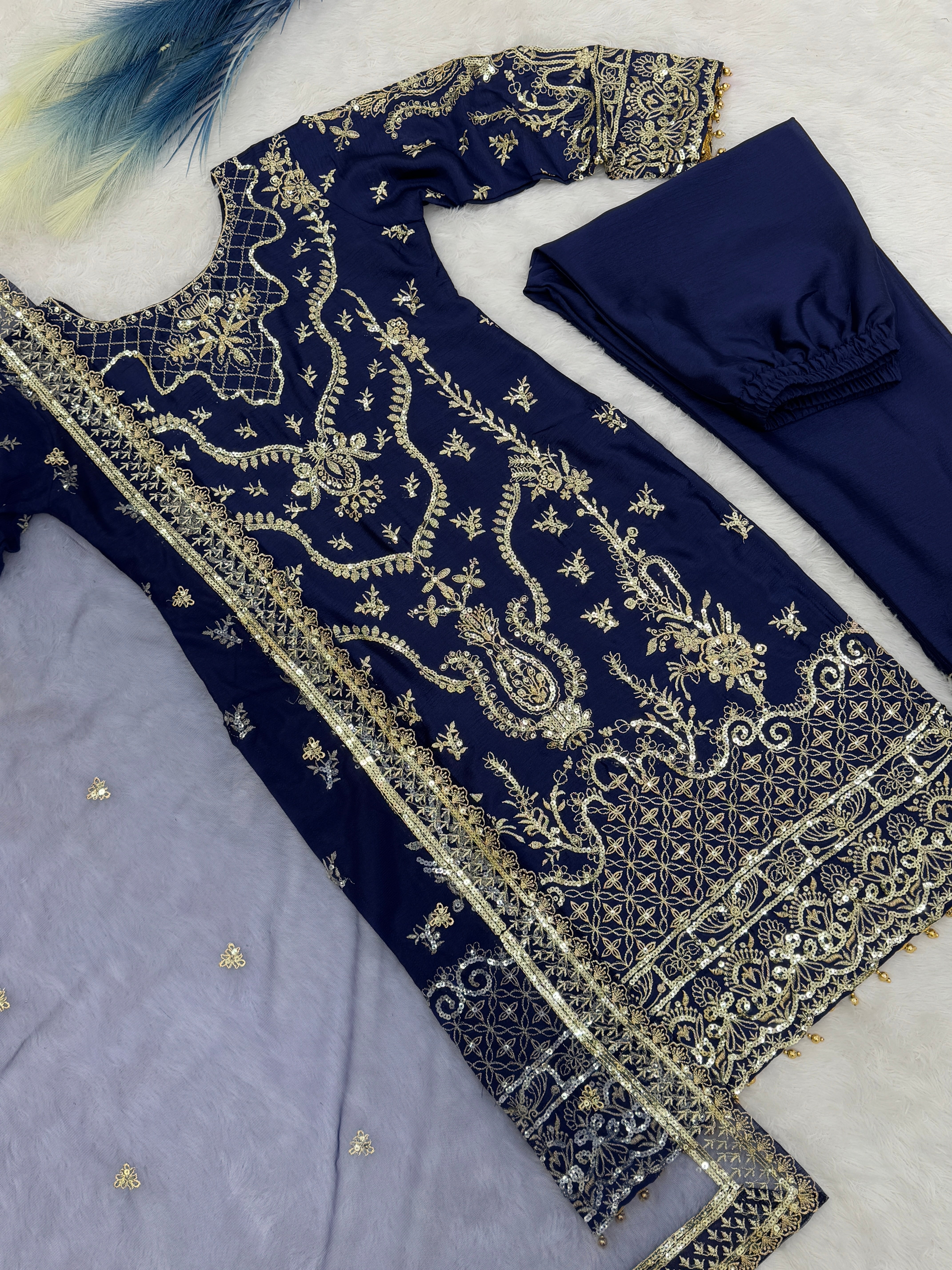 Party Wear Suit Set With Embroidery And Sequence Work