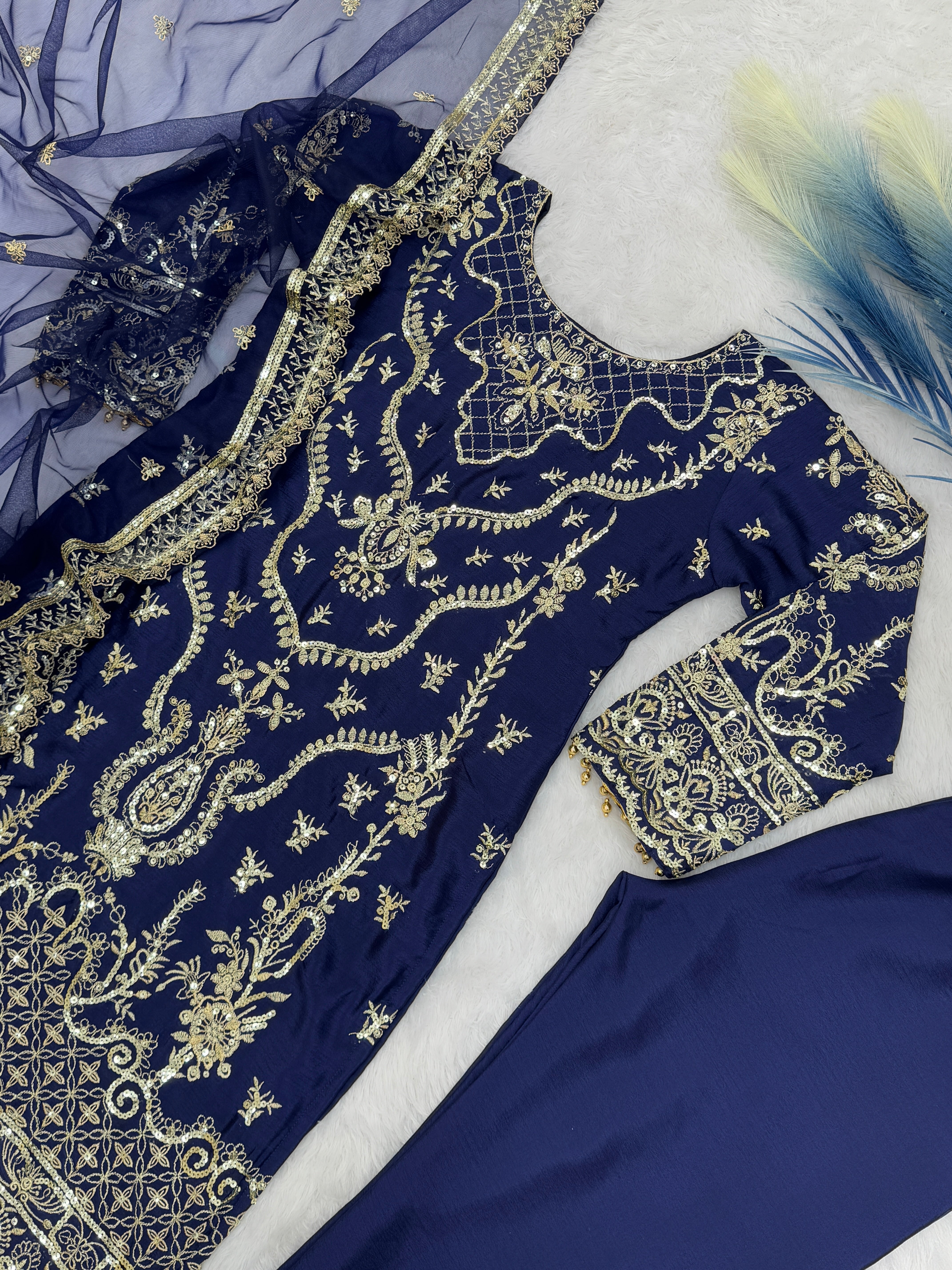 Party Wear Suit Set With Embroidery And Sequence Work