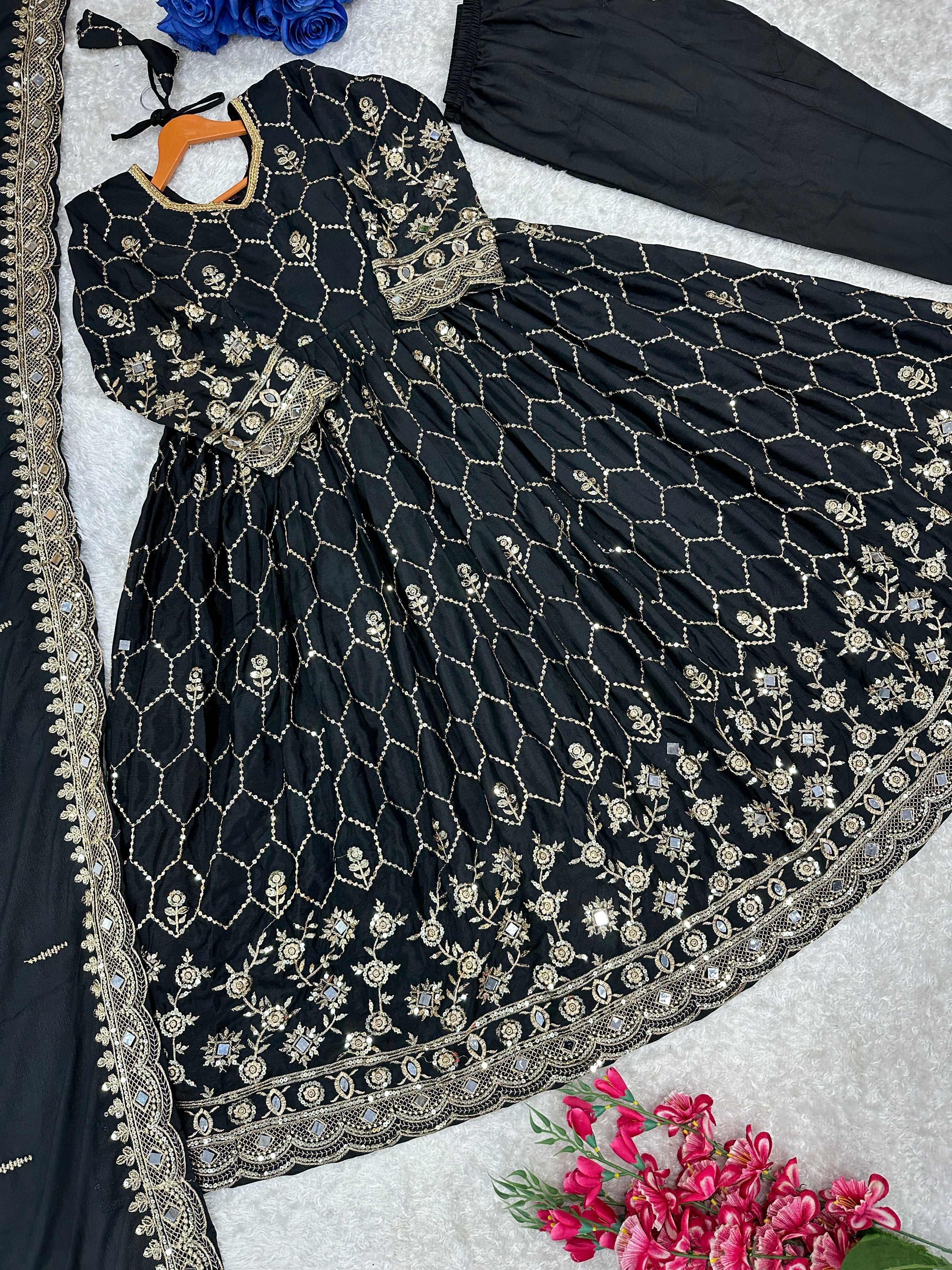 Party Wear Beautiful Anarkali Gown With Pent And Dupatta