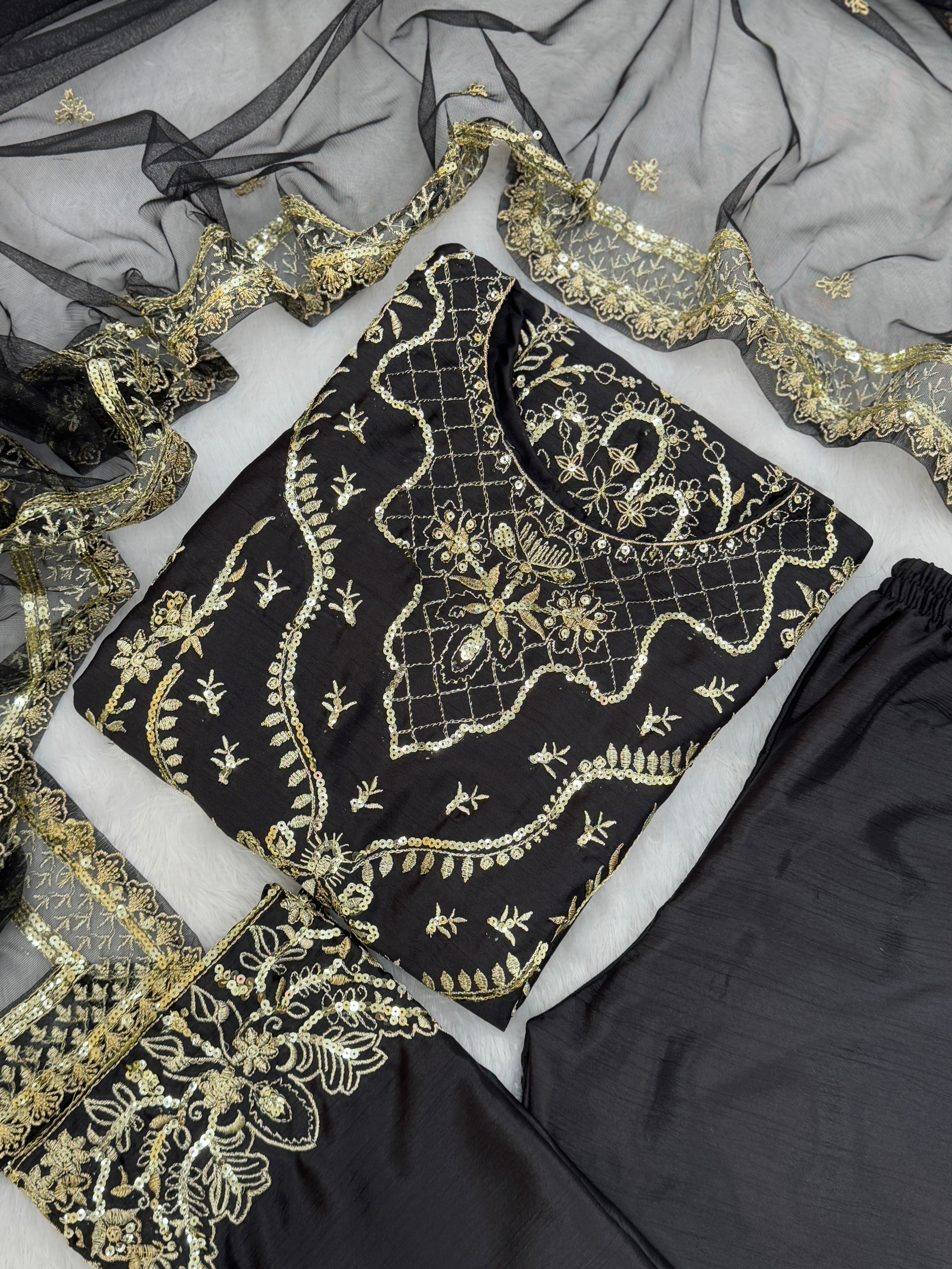 Party Wear Suit Set With Embroidery And Sequence Work