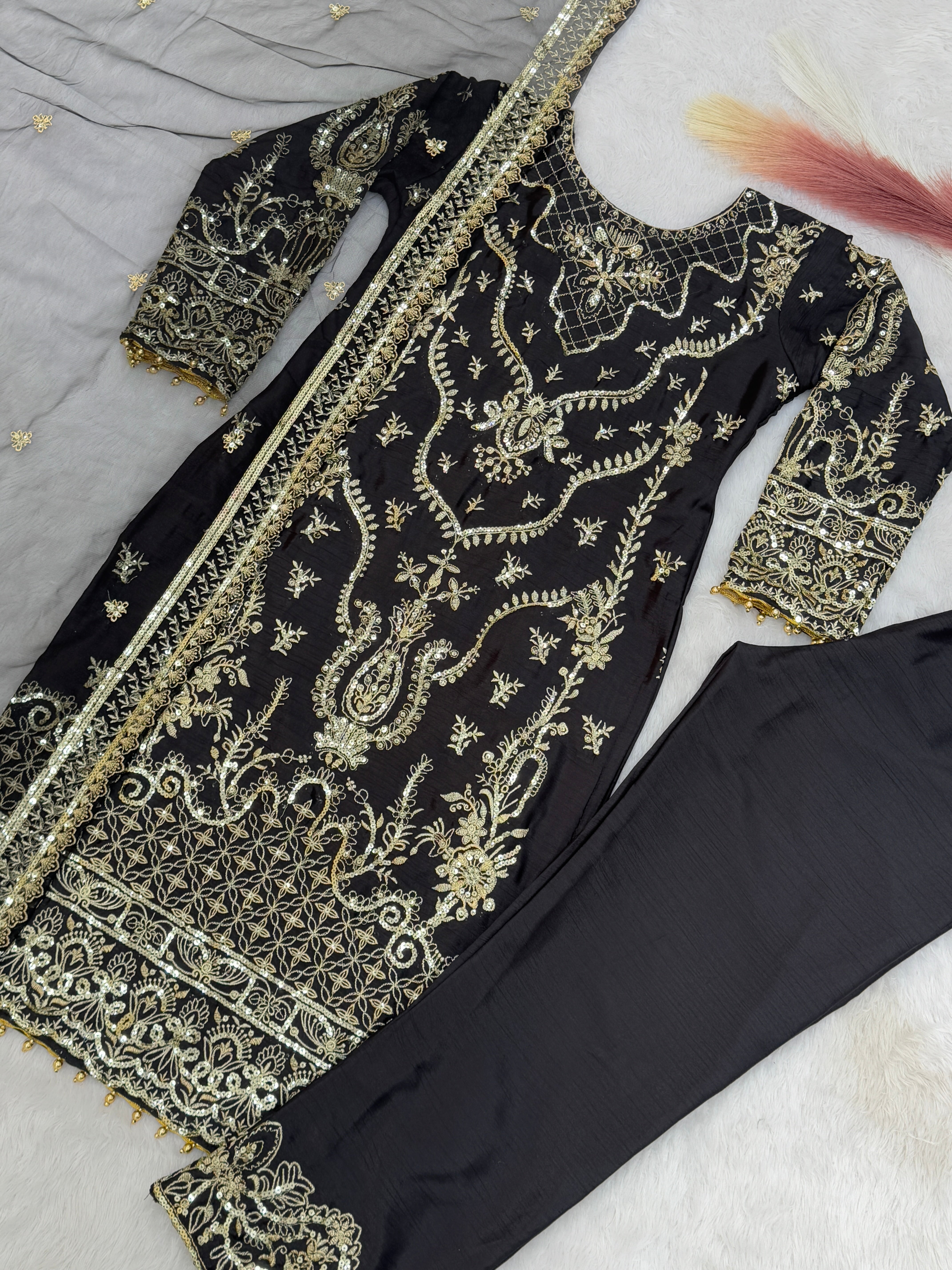 Party Wear Suit Set With Embroidery And Sequence Work