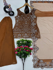 Designer Party Wear Top Plazzo And Dupatta