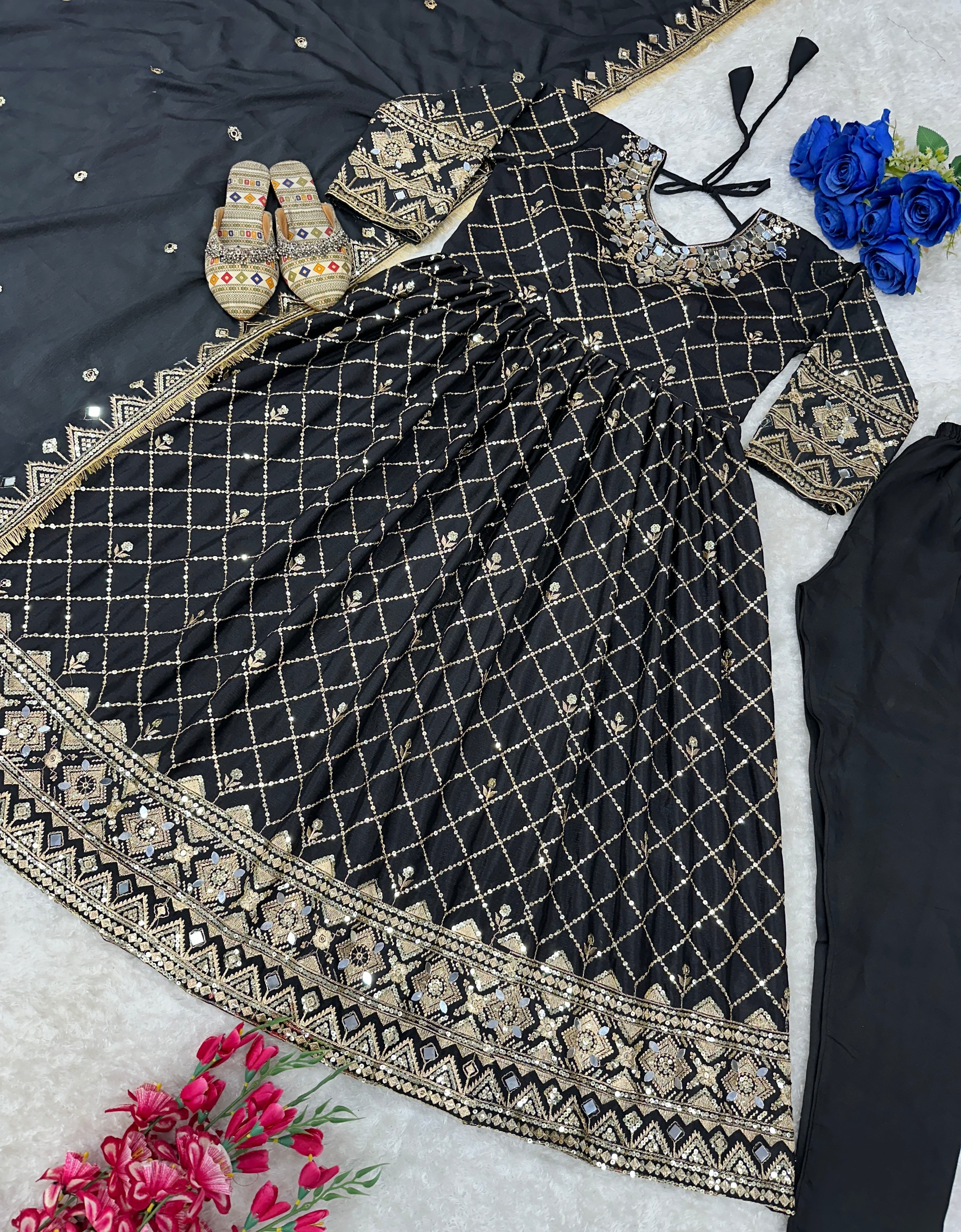 Designer Party Wear Look Gown With Dupatta And Pent