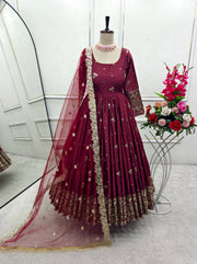 Party Wear Designer Gown -Pent And Dupatta With Embroidery Sequence Work